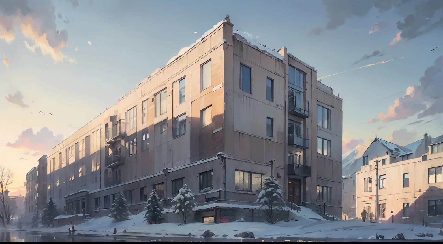 masterpiece, top quality, very delicate and beautiful, ultra definition, highest quality, high resolution, very elaborate, highest quality, illustration, impasto, realism, realistic, school building, sunny day, cold day