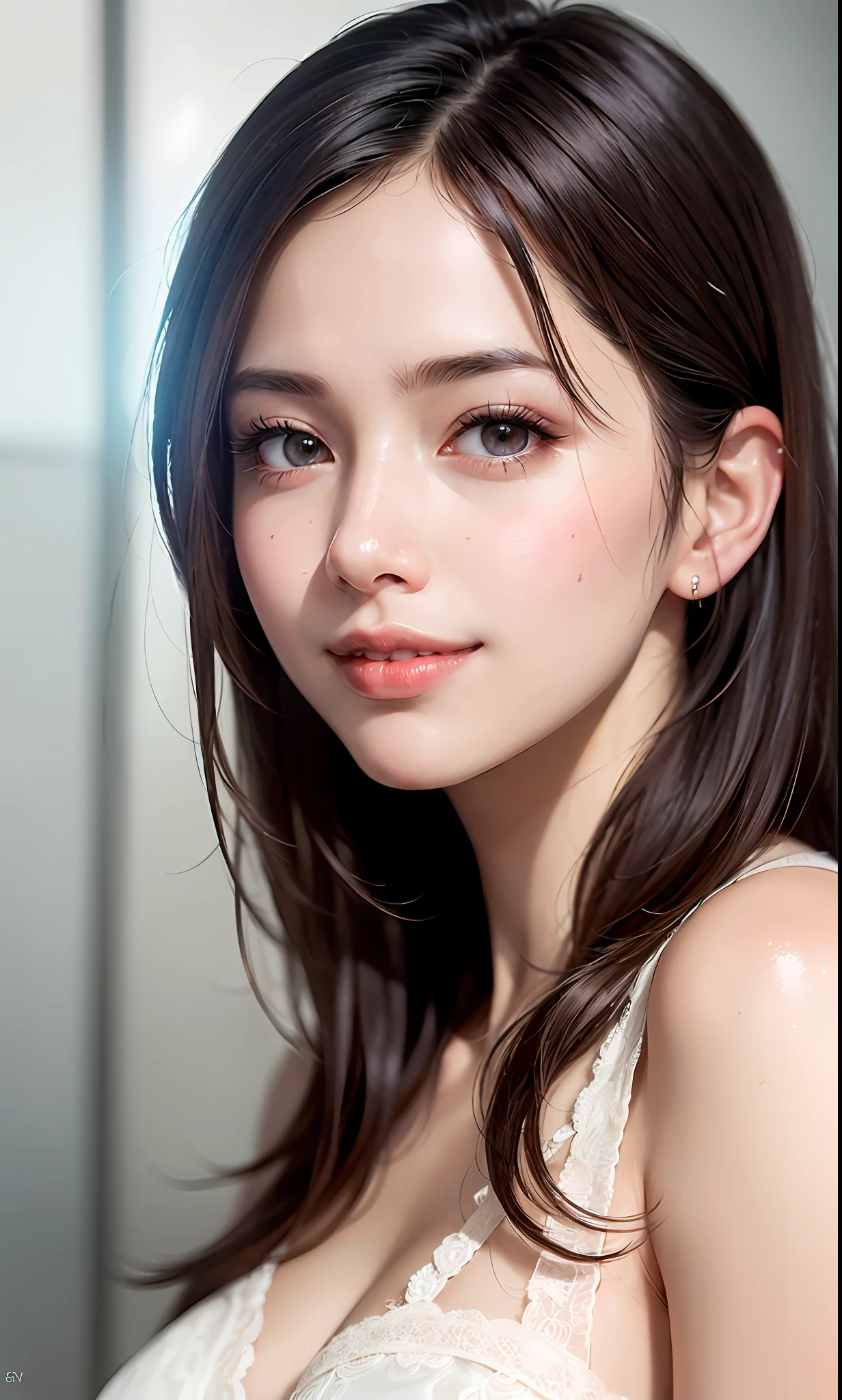 (8k, RAW Photo, Photorealistic: 1.25), (lip gloss, eyelashes, shiny face, shiny skin, best quality, ultra high resolution, depth of field, chromatic aberration, caustics, wide lighting, natural shading, Nogizaka), smile, viewer with a gentle and goddess-like euphoria,