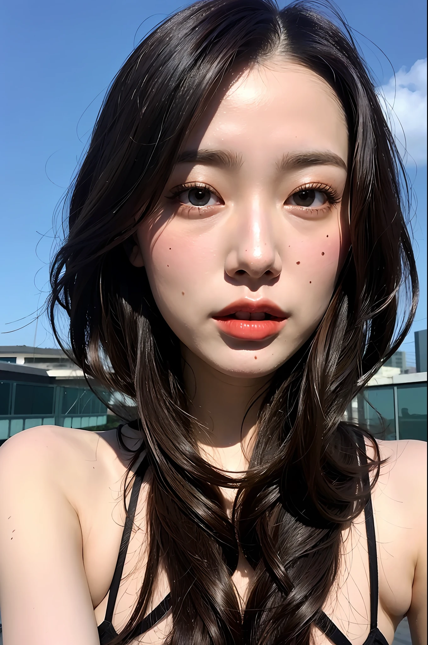 (1girl:1.3), Solo, (((Very detailed face)))), ((Very detailed eyes and face)))), Beautiful detail eyes, Body parts__, Official art, Unified 8k wallpaper, Super detailed, beautiful and beautiful, beautiful, masterpiece, best quality, original, masterpiece, super fine photo, best quality, super high resolution, realistic realism, sunlight, full body portrait, amazing beauty, dynamic pose, delicate face, vibrant eyes, (from the front), She wears Spider-Man suit, red and black color scheme, spider, very detailed city roof background, rooftop, overlooking the city, detailed face, detailed complex busy background, messy, gorgeous, milky white, highly detailed skin, realistic skin details, visible pores, clear focus, volumetric fog, 8k uhd, DSLR, high quality, film grain, fair skin, photo realism, lomography, futuristic dystopian megalopolis, translucent