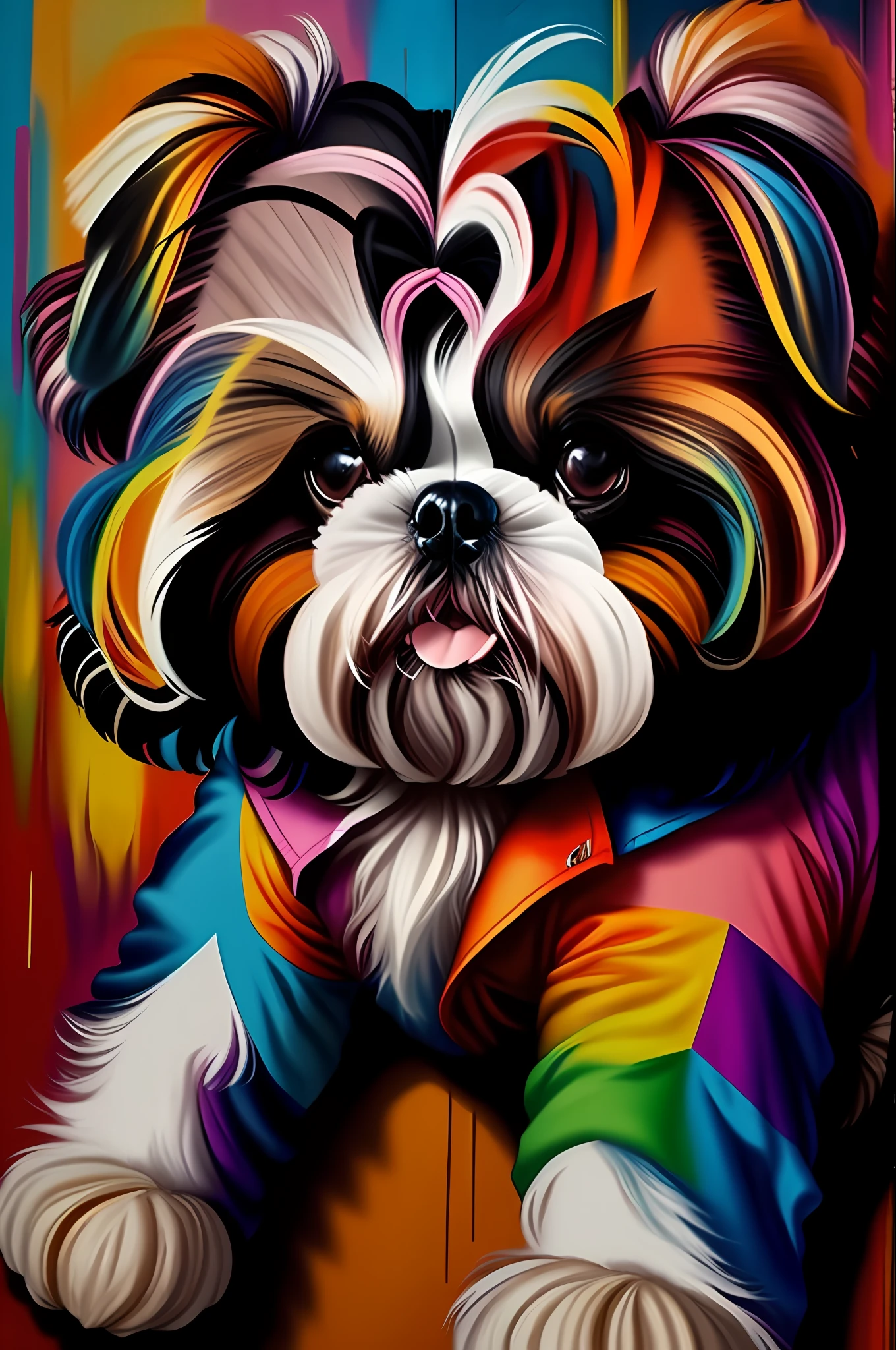 ((Dog Shih tzu)),(happy)), Eduardo Kobra padding ,wall PORTRAIT geometric multidimensional, art, chibi,
yang08k, beautiful, colorful,
masterpieces, top quality, best quality, official art, beautiful and aesthetic,