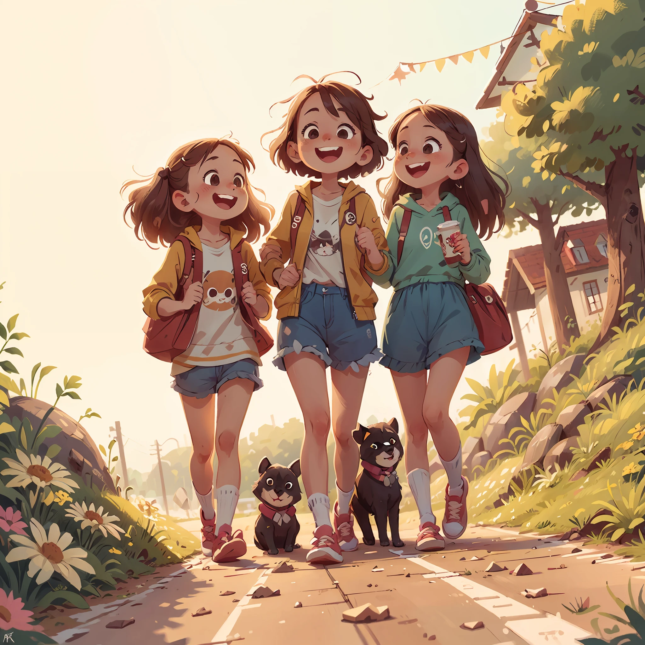Scandinavian happy girls on a walk. --auto