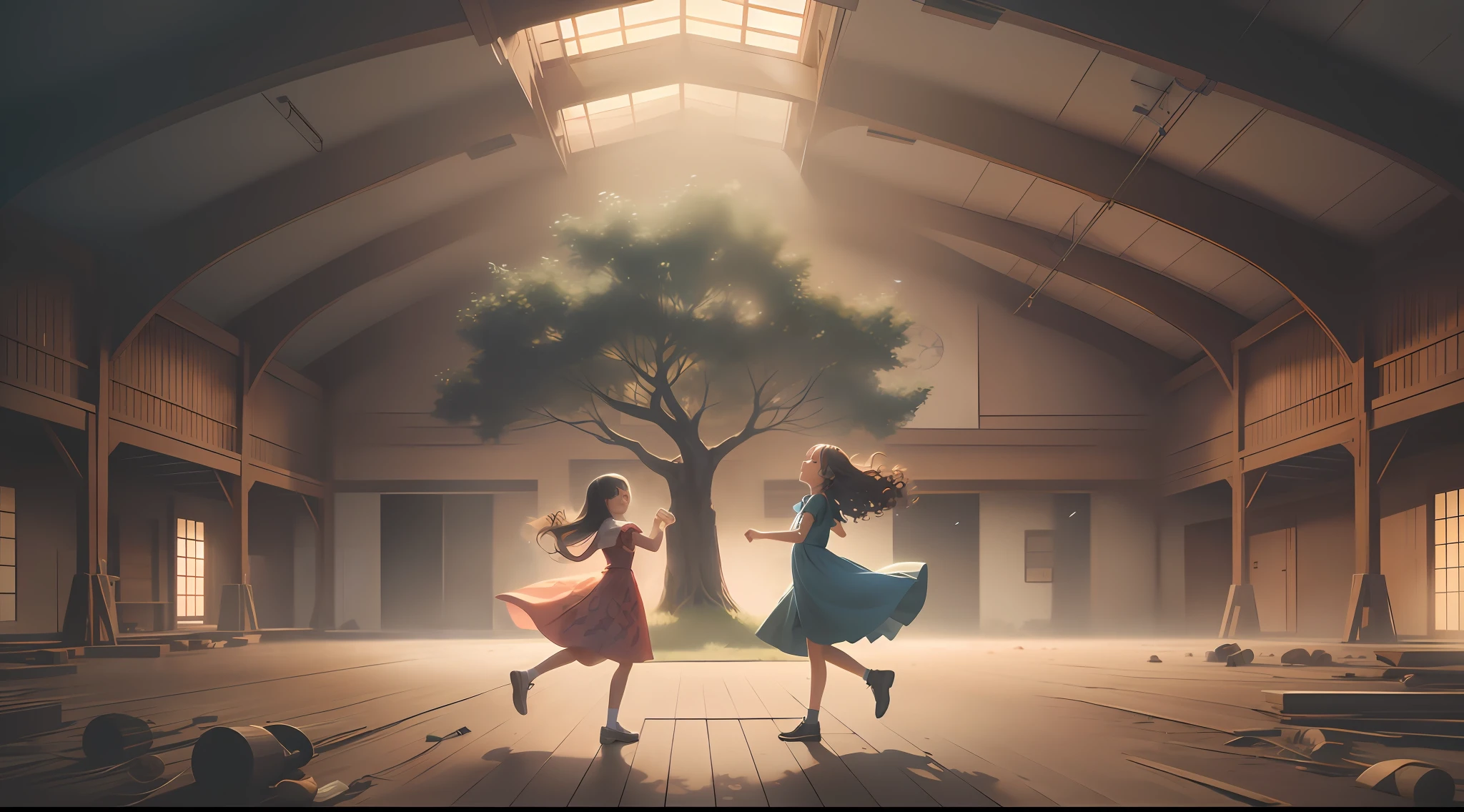 there are two girls that are dancing in a room, childrens art in artstation, beautiful render of a fairytale, cgsociety inspired, (octane render) fantasy style, dancing with each other, cgsociety 9, loish van baarle, cgsociety ), in style of atey ghailan, atey ghailan 8 k