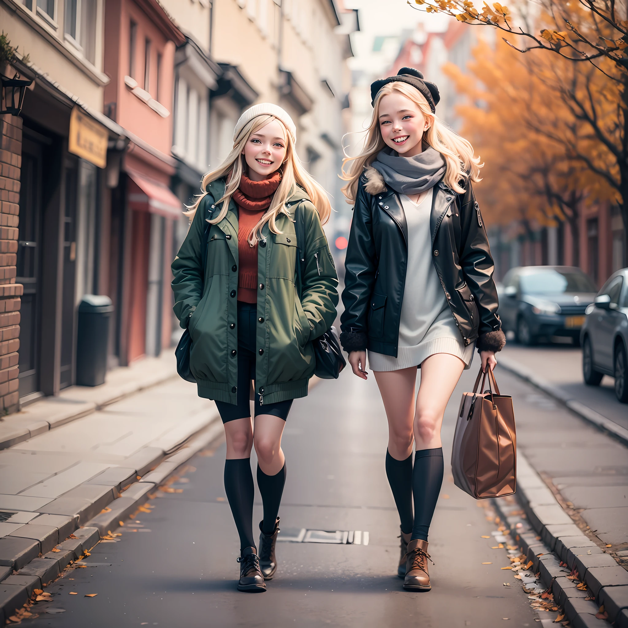 Scandinavian happy girls on a walk. --auto