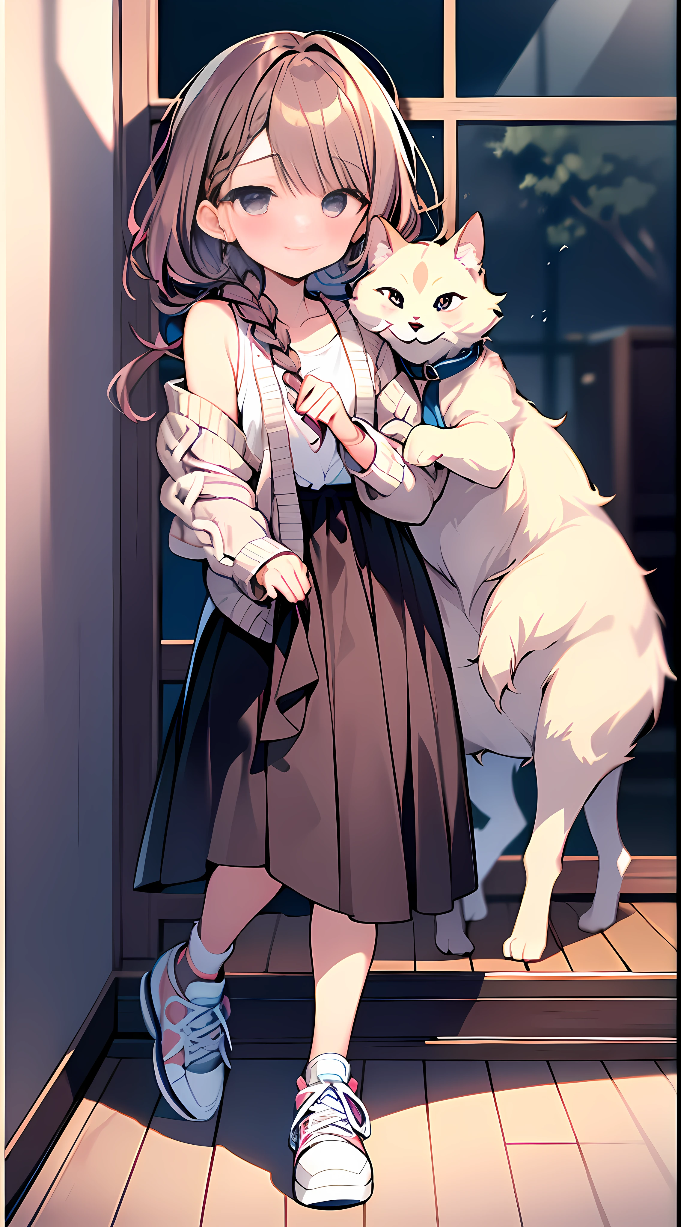 (Incredibly ridiculous absolute resolution:1.5)、masuterpiece、Super high resolution、8k、(Cardigan in pastel colors、Sneakers、Long Skirt) BREAK Shoujo Manga Style、(LOLI)、Soft line art、Digital Enhancement、A touch of shoujo manga、Shoujo Mangacore、(((Hair length to the shoulders)))、(((short braiding)))、(Happy and shy expression)、beautiful and mysterious:1.5、The Highest Quality:1.3