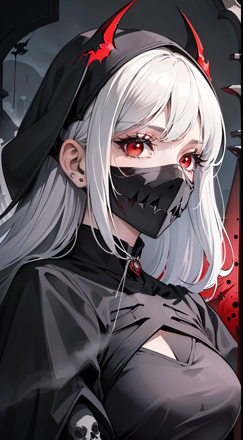 ([(nsfw)::1],[[delicate fingers and hands:0.55]::0.85],masterpiece,best quality (girl Focus:1.4),(beautiful detailed eyes:1.1),(beautiful detailed girl:1.2),[:outline:0.9],solo,1girl,long black gradient white hair,((dark:1.3) fog adorns aroundl detailed cloak)(she carry(black_(fog:1.4) embedded in the (black:1.4) Heavy Sword:1.3),(Hilt in the shape of (dark:1.3) (Skeleton:1.2))(dark church:1.3),Thorn cages,dark sun,grim reaper,Dead space,cemetery,fashi-girl, red eyes, (Blood-red bats Far in the sky),full body,