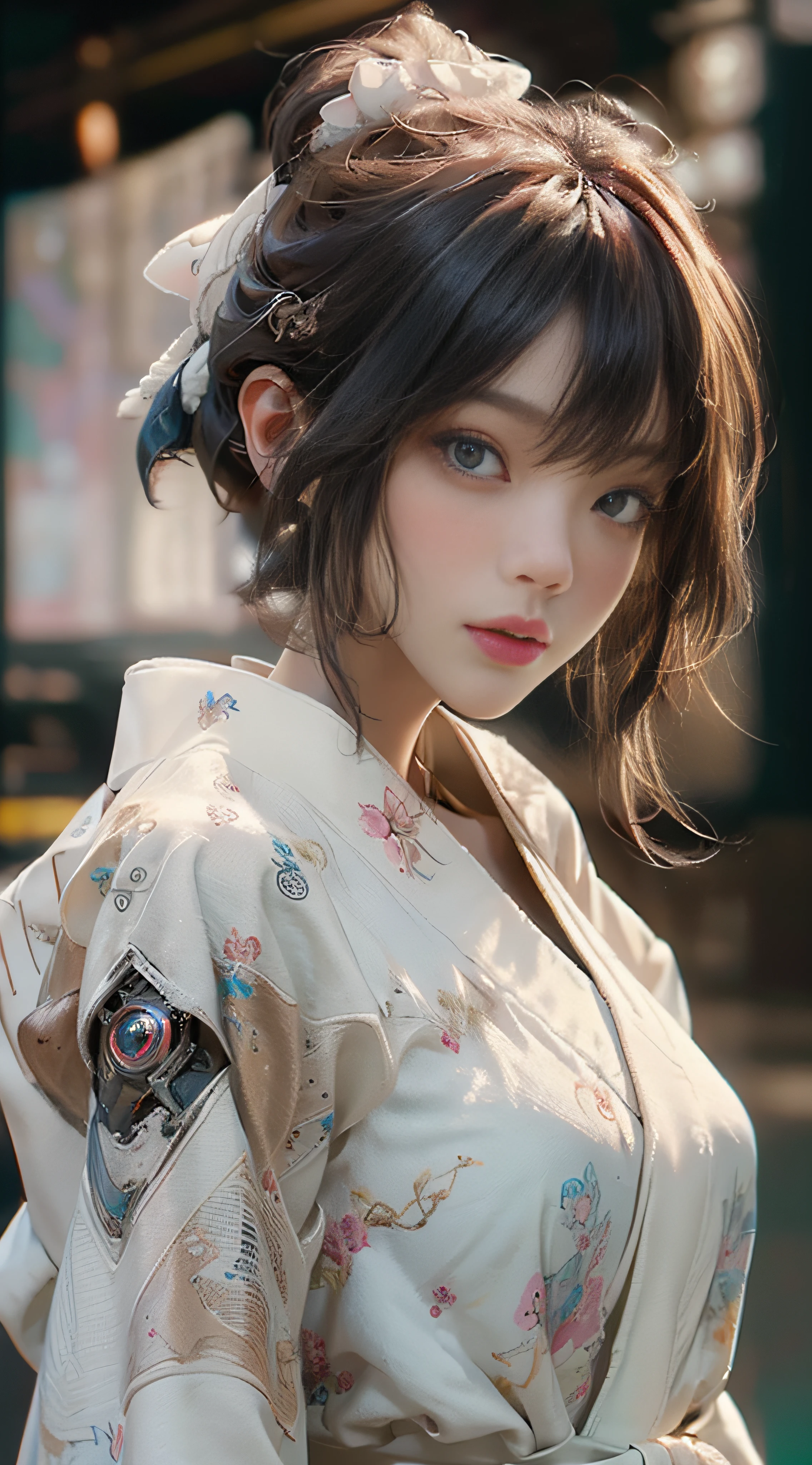 ((best best quality)), ((MasterPiece)), (Detail:1.4), 3D, A beautiful cyberpunk female image,HDR（high dynamic range）,RayTrace,nvidia rtx,The ultra-Resolution,Unreal 5,Subsurface scattering、pbr texturing、postprocessing、Anisotropic Filtering、depth offield、Maximum Clarity and Clarity、Many-Layer Textures、Albedo and Specular map、Surface coloring、Mitsu-Accurate simulation of material interactions、Perfect Scale、octanerendering、Two-colored light、large aperture、low ISO、white balance、Rule of Thirds、8K RAW、beautiful bright pupils，flowing robe，Fine pupils，Detailed face and eyes，Long Lashes，Blushlush，voluminous hair，Tender red lips