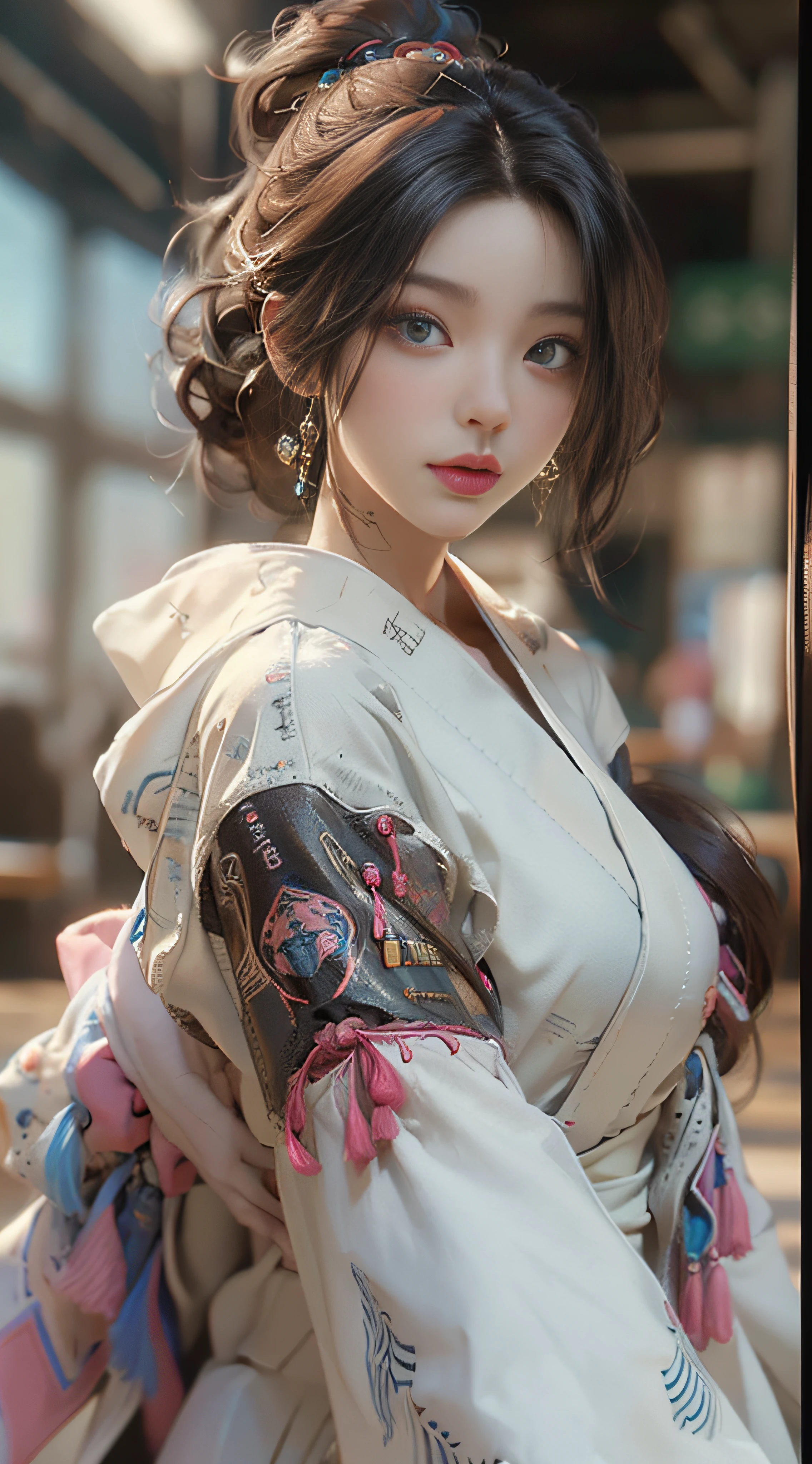 ((best best quality)), ((MasterPiece)), (Detail:1.4), 3D, A beautiful cyberpunk female image,HDR(high dynamic range),RayTrace,nvidia rtx,The ultra-Resolution,Unreal 5,Subsurface scattering、pbr texturing、postprocessing、Anisotropic Filtering、depth offield、Maximum Clarity and Clarity、Many-Layer Textures、Albedo and Specular map、Surface coloring、Mitsu-Accurate simulation of material interactions、Perfect Scale、octanerendering、Two-colored light、large aperture、low ISO、white balance、Rule of Thirds、8K RAW、beautiful bright pupils,flowing robe,Fine pupils,Detailed face and eyes,Long Lashes,Blushlush,voluminous hair,Tender red lips