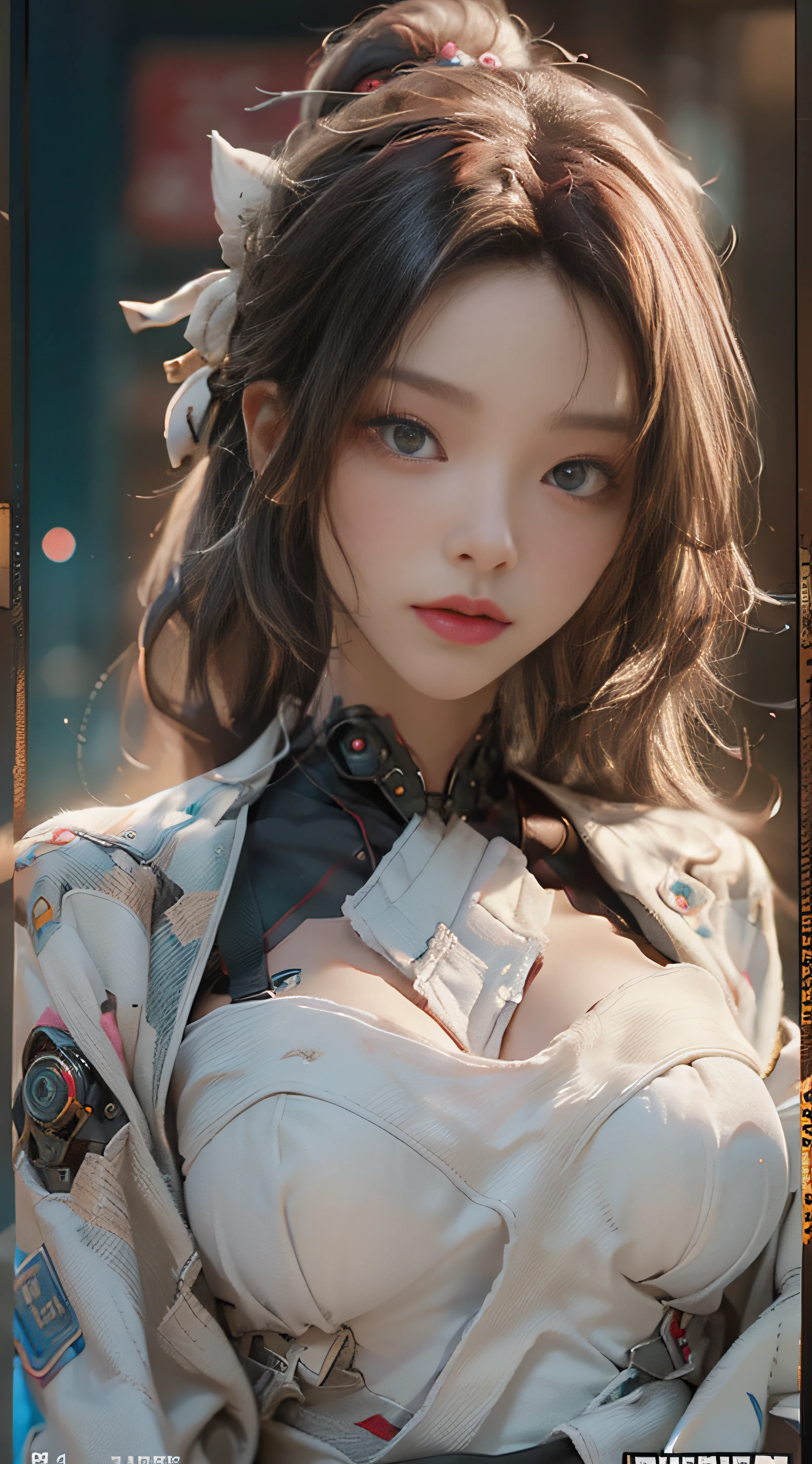 ((best best quality)), ((MasterPiece)), (Detail:1.4), 3D, A beautiful cyberpunk female image,HDR(high dynamic range),RayTrace,nvidia rtx,The ultra-Resolution,Unreal 5,Subsurface scattering、pbr texturing、postprocessing、Anisotropic Filtering、depth offield、Maximum Clarity and Clarity、Many-Layer Textures、Albedo and Specular map、Surface coloring、Mitsu-Accurate simulation of material interactions、Perfect Scale、octanerendering、Two-colored light、large aperture、low ISO、white balance、Rule of Thirds、8K RAW、beautiful bright pupils,flowing robe,Fine pupils,Detailed face and eyes,Long Lashes,Blushlush,voluminous hair,Tender red lips