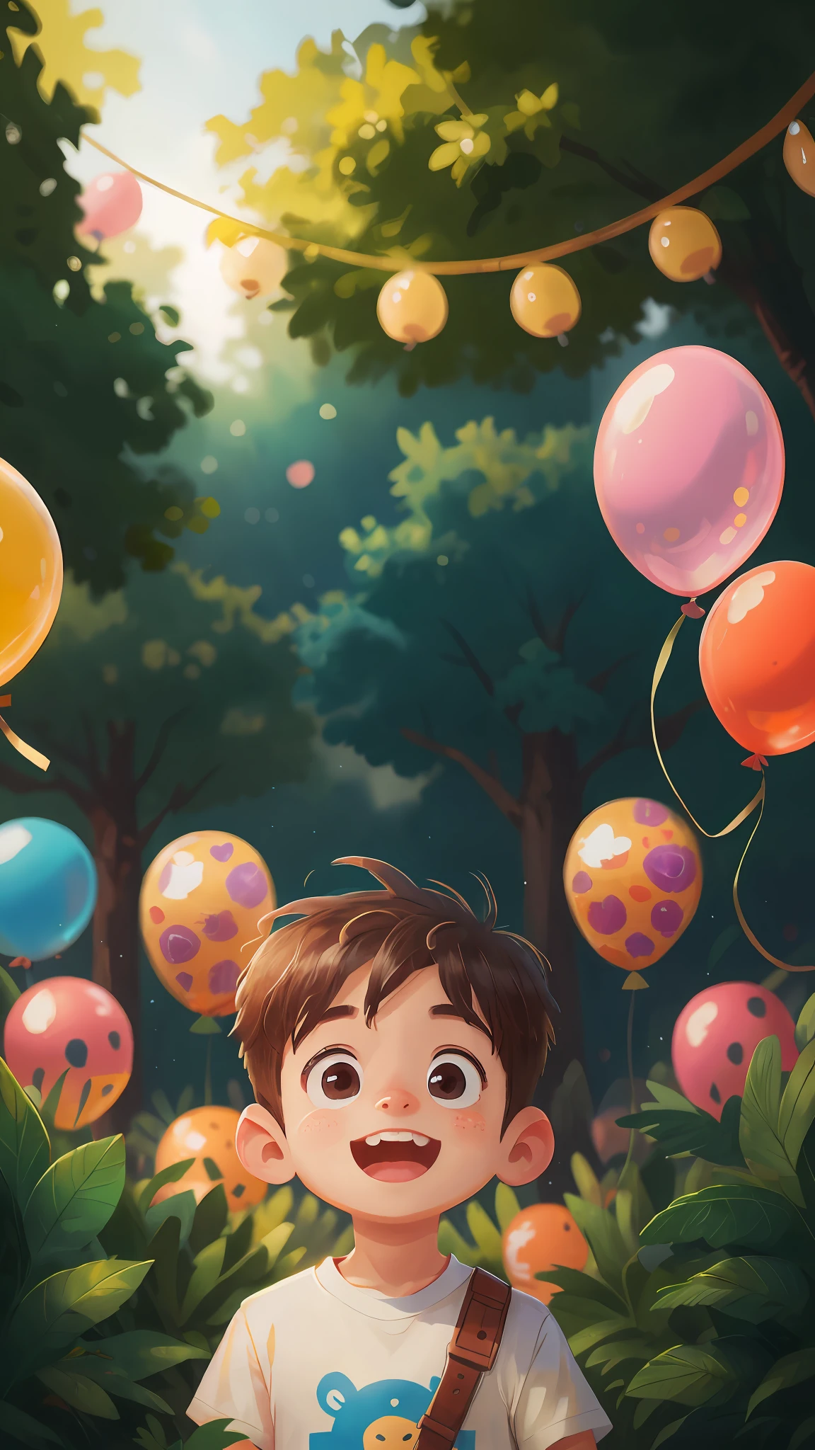 A boy, zoo, many balloons, happy, happy, perfect quality, clear focus (clutter - home: 0.8), (masterpiece: 1.2) (realistic: 1.2) (bokeh) (best quality) (detailed skin: 1.3) (intricate details) (8K) (detail eyes) (sharp focus), (happy)