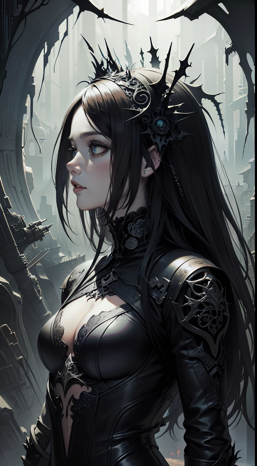 (absurdres, highres, ultra detailed), 1girl, solo, extremely detailed eyes, (official art, beautiful and aesthetic:1.2), (dark art,erosion,fractal art :1.3), colorful, horror,highest detailed