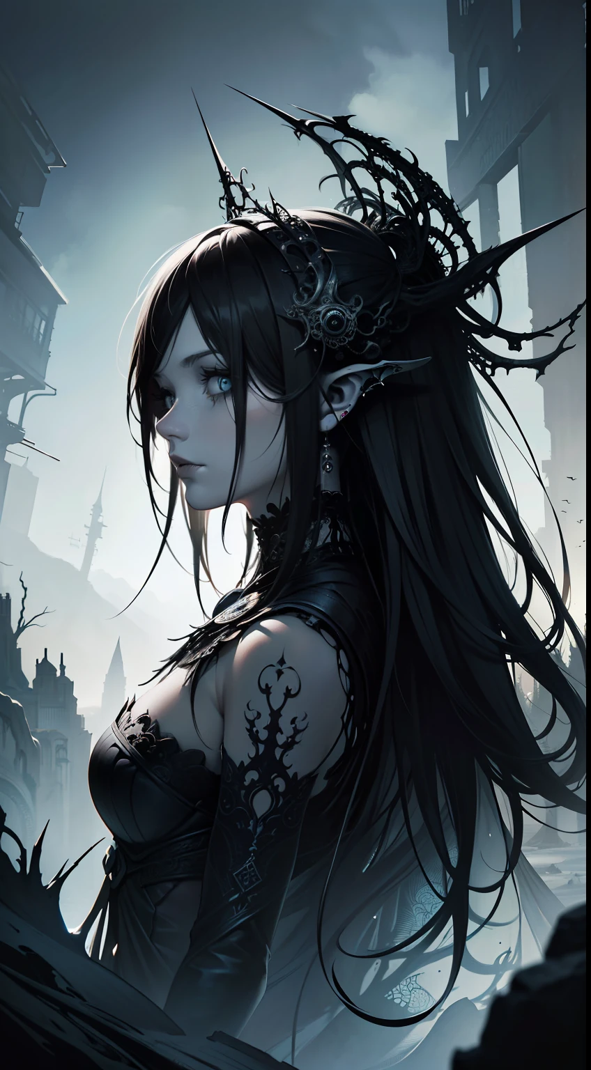 (absurdres, highres, ultra detailed), 1girl, solo, extremely detailed eyes, (official art, beautiful and aesthetic:1.2), (dark art,erosion,fractal art :1.3), colorful, horror,highest detailed