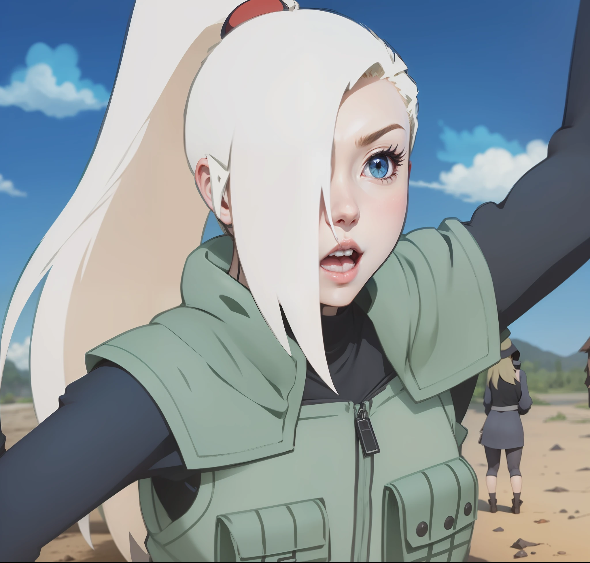((Best Quality: 1.5)), ((Masterpiece: 1.2)), ((Realistic Cartoon: 1.3)), ((Perfect Character: 1.5)) (masterpiece: 1.2) 1girl, a closeup of a person in a purple top and black gloves, INO of naruto, inspired by INO, as an anime character, Ino Yamanaka of naruto, anime character, female anime character, anime style, anime girl called INO, Anime girl from the future, Ino Yamanaka in slug sage mode, blue eyes, long blonde hair. 1 girl, 1girl