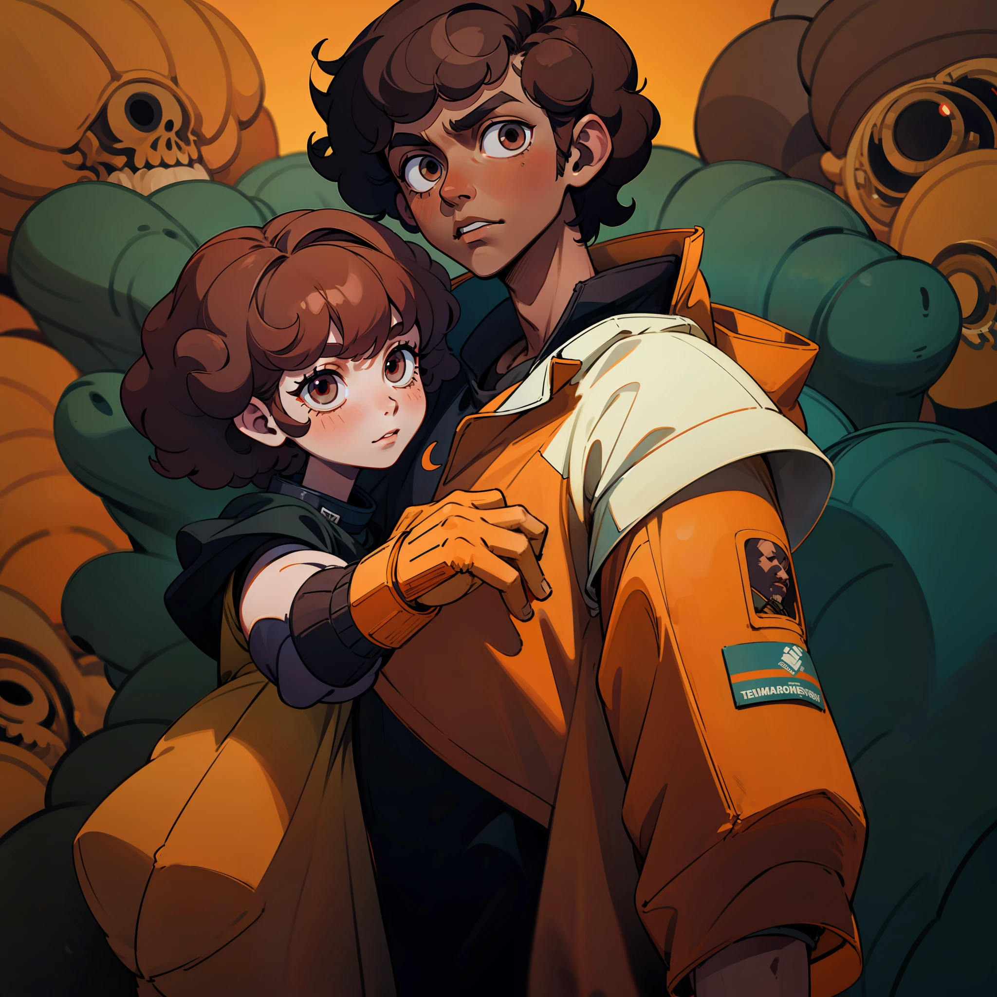 1boy, dark skin, short curly hair, dark brown eye, techwear clothing, barba curta