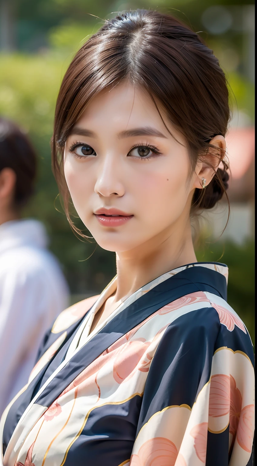 ((top quality, 8k, masterpiece: 1.3)), crisp focus: 1.2, beautiful woman with perfect figure: 1.4, (kimono), highly detailed face and skin texture, detailed eyes, (lips), dark brown hair, festival of Japan