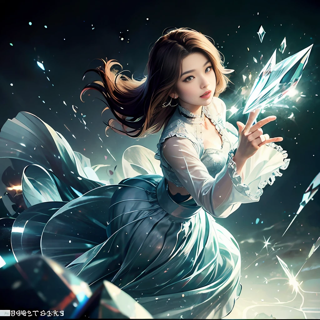 (Masterpiece, Best Quality, Best Grade, Official Art, Beautiful and Aesthetically pleasing, Long Exposure: 1.2), Smooth Movement, Attractive Pattern, One Girl, (Long Skirt with Sleeves:1.3), Cinderella Dress, , Strapless, , Black Hair,Dango Hair, , Lace, Solo、、、、 Detailed Background, Detailed Face, (Crystallized AI, Crystal Theme:1.1), Elemental Firesprites, Spinning Fire, Control Fire, Ruby Clothing, Dynamic Pose, Airborne Particles, Ether Dynamics, Firey, Steam,,,、 Dark Staircase, Ethereal Atmosphere, (Big: 1.2), ,、, (Beautiful Face: 1.5), Darkness