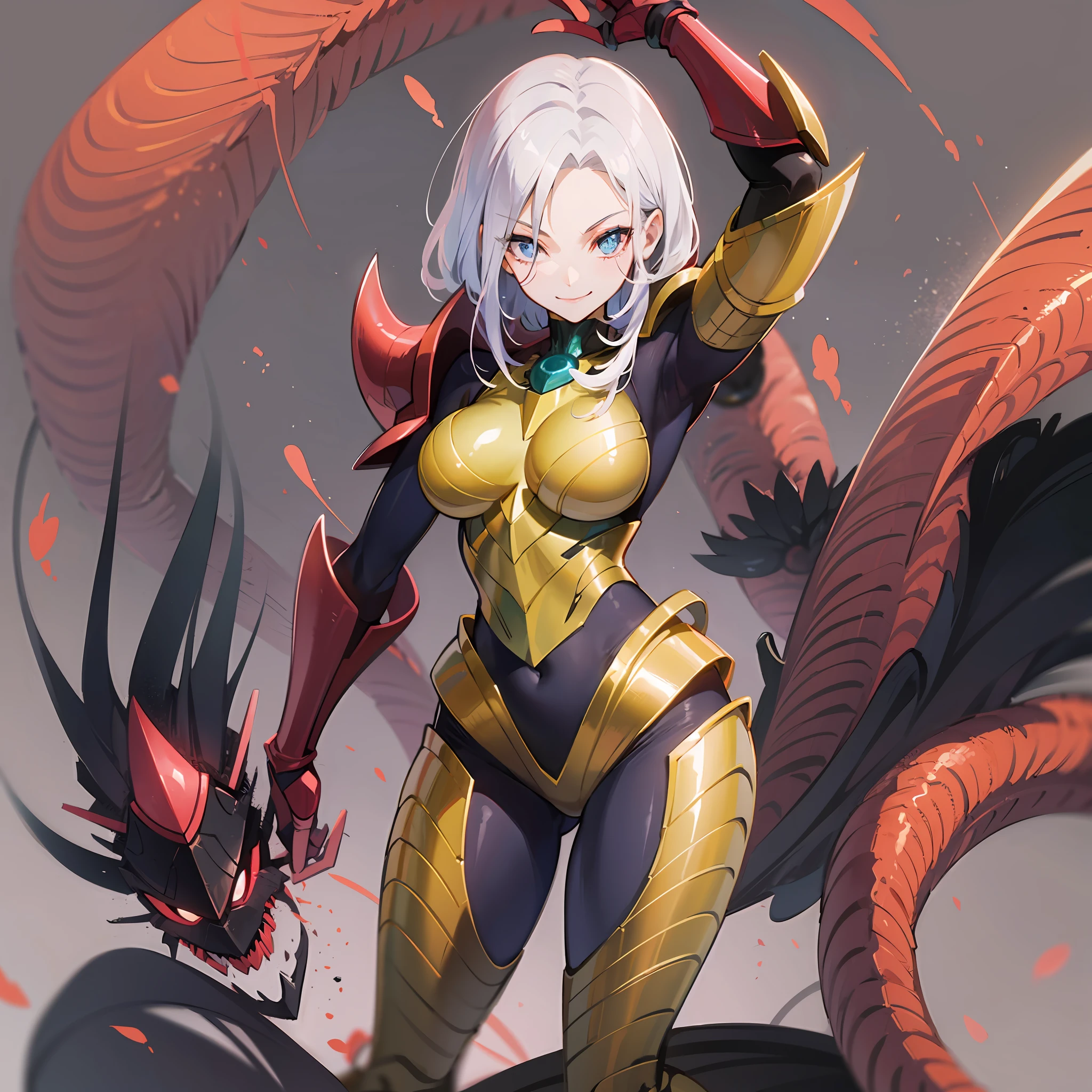 Female cartoon pictures, hot insect humanoid women, Guyver style, evil smile, scaraber reploid, bellows tail, cel shade adult animation, alien queen, serpentine pose,