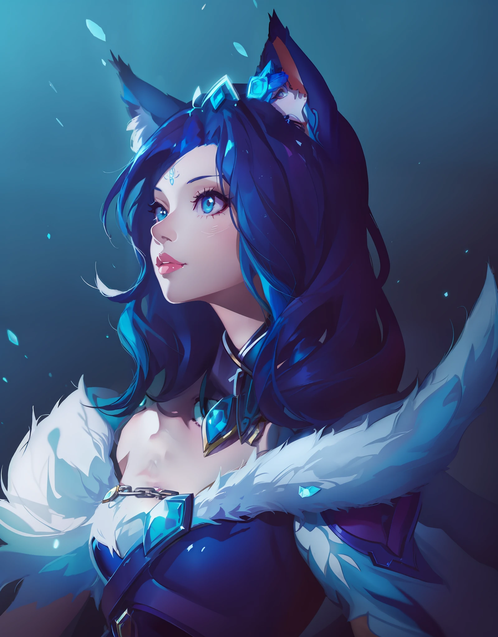 anime girl with blue hair and a cat ears, portrait of ahri, ahri, ahri from league of legends, seraphine ahri kda, extremely detailed artgerm, alice x. zhang, artgerm and rossdraws, :: rossdraws, rossdraws 2. 0, league of legends character, rossdraws digital painting, style artgerm