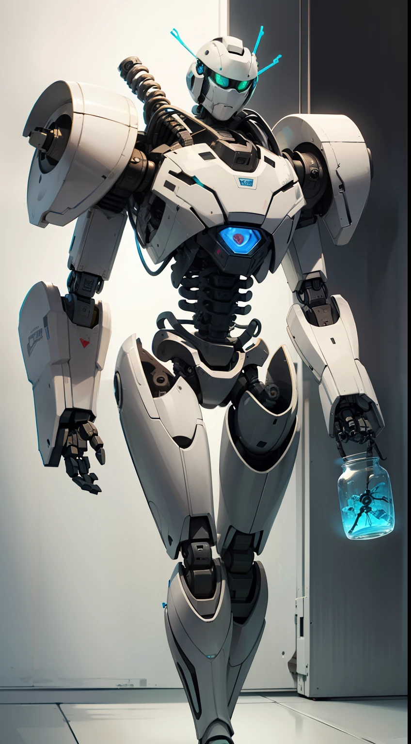 Masterpiece, illustration,8K wallpaper, super detailed,portrait,(full body),
(1 robot:1.3),(solo),(Machine Skeleton),(Machine eyes),(Mechanical (heart)),
(Cable:1.2),(Transmission tube:1.2),(Machine eye:1.3)
(white background: 1.8),mecha Machine Skeleton ,natural light, light tracing
[(glass jar:1.2), (robot in jar:1.4):(robot)]