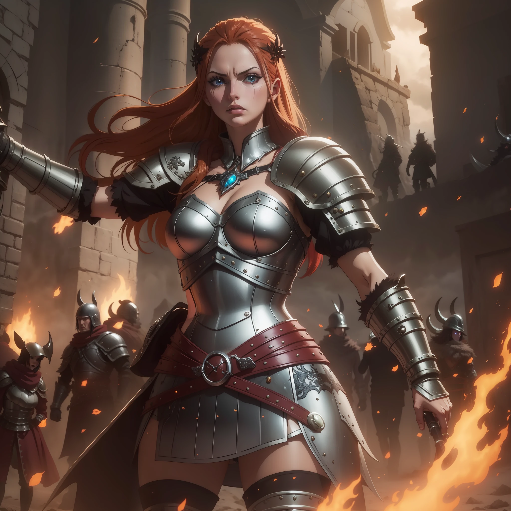 Anime Nordic warrior woman with armor, fantasy 4k