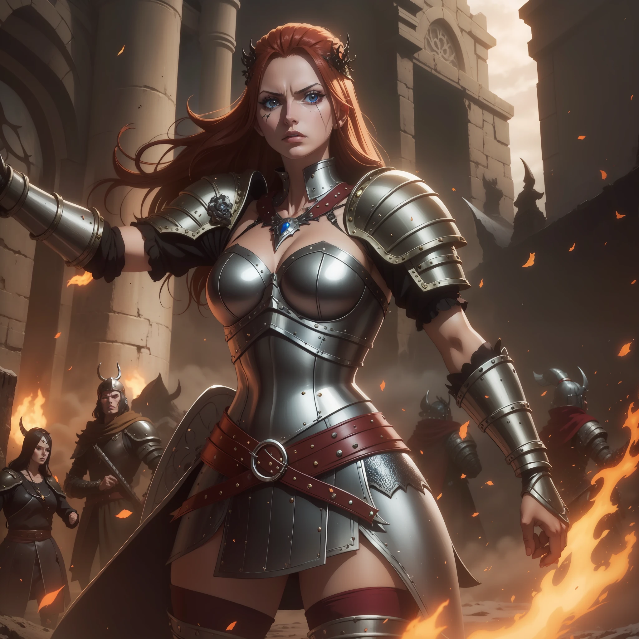 Anime Nordic warrior woman with armor, fantasy 4k