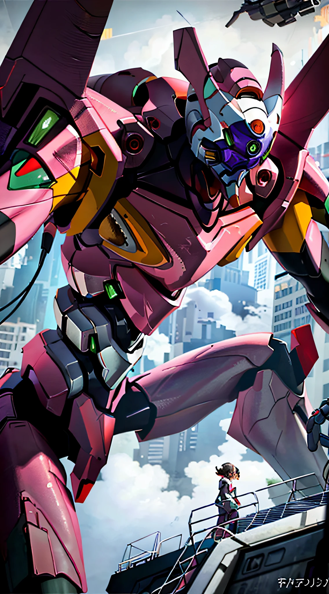 (Eva 06), Eva God, Evangelion Mecha, Science Fiction, Looking at the Audience, 3d Rendering, (Official Art, Best Quality, Masterpiece: 1.2), Illustration, High Resolution, Beautiful Abstract Background, Futuristic, Cyberpunk, Intense Angle