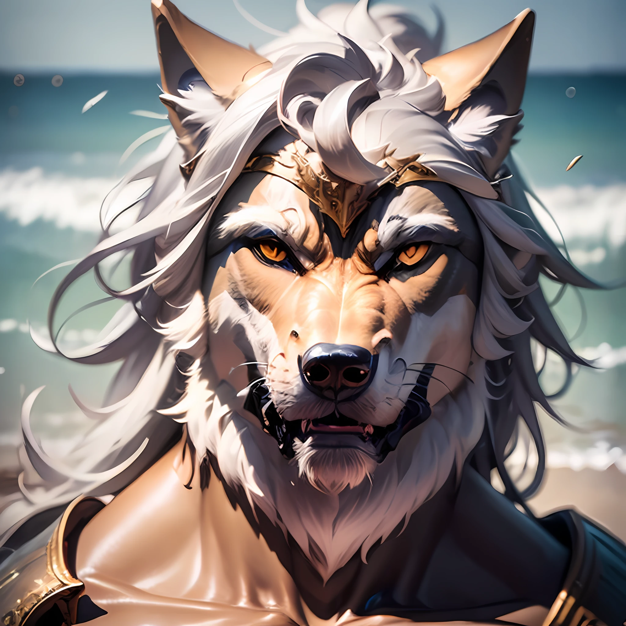 There is a man with a wolf head and costume, fantasy wolf portrait, furry character portrait, human portrait, high resolution commission, very, very beautiful furry art, black wolf, black hair, detailed digital anime art, human wolf face, anthropomorphic wolf, masterpiece human portrait, portrait of a human fox, furry fantasy art, eye-catching detailed art style