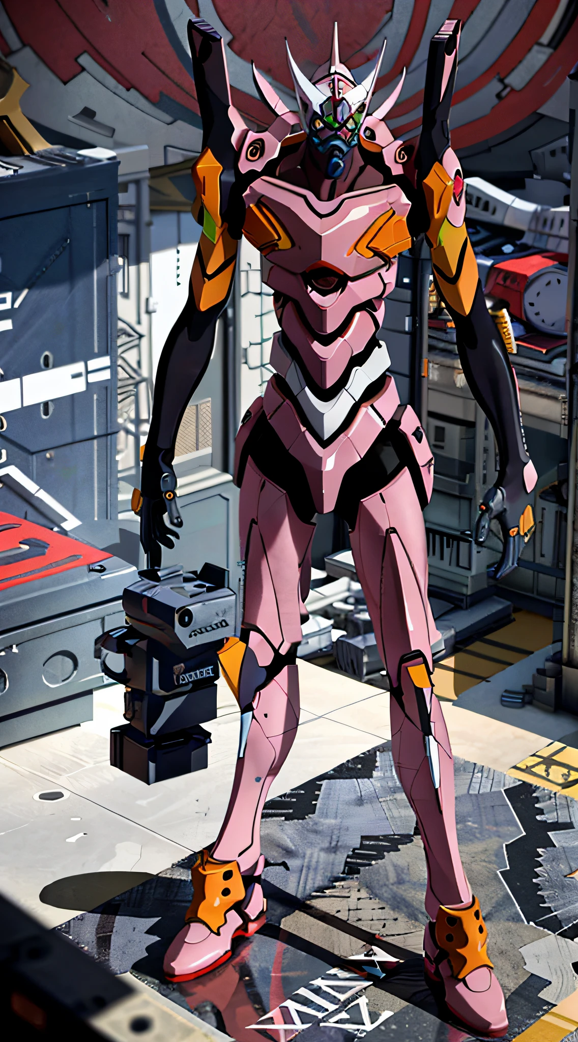 (Eva 06), Eva God, Evangelion Mecha, Science Fiction, Looking at the Audience, 3d Rendering, (Official Art, Best Quality, Masterpiece: 1.2), Illustration, High Resolution, Beautiful Abstract Background, Futuristic, Cyberpunk, Intense Angle