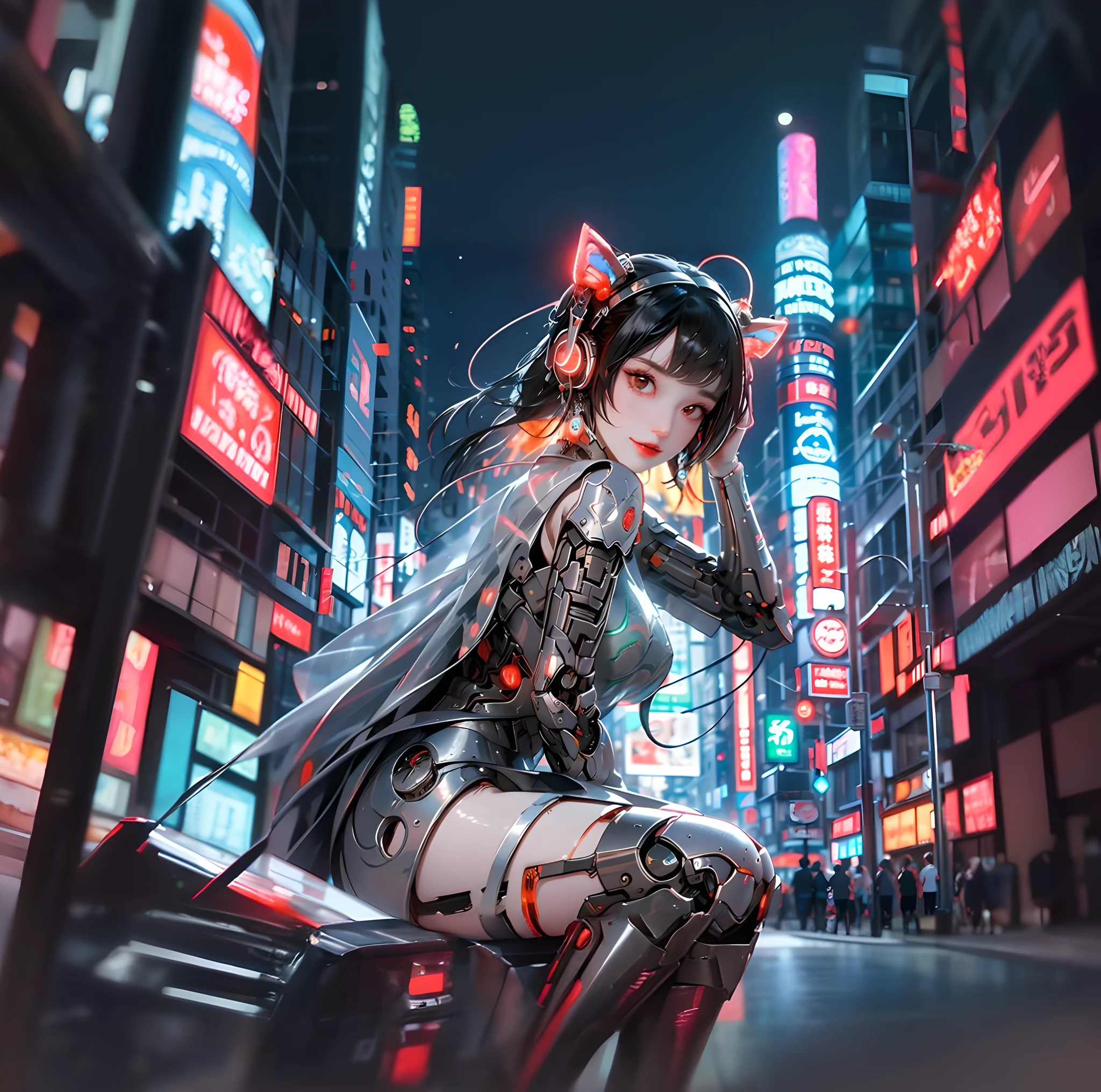 a woman in a futuristic outfit sitting on a city street, digital cyberpunk - anime art, anime cyberpunk art, digital cyberpunk anime art, cyberpunk anime art, cyberpunk anime girl, modern cyberpunk anime, cyberpunk art style, anime cyberpunk, cyberpunk anime girl mech, female cyberpunk anime girl, cyberpunk themed art, in cyberpunk style, has cyberpunk style, digital cyberpunk anime!!