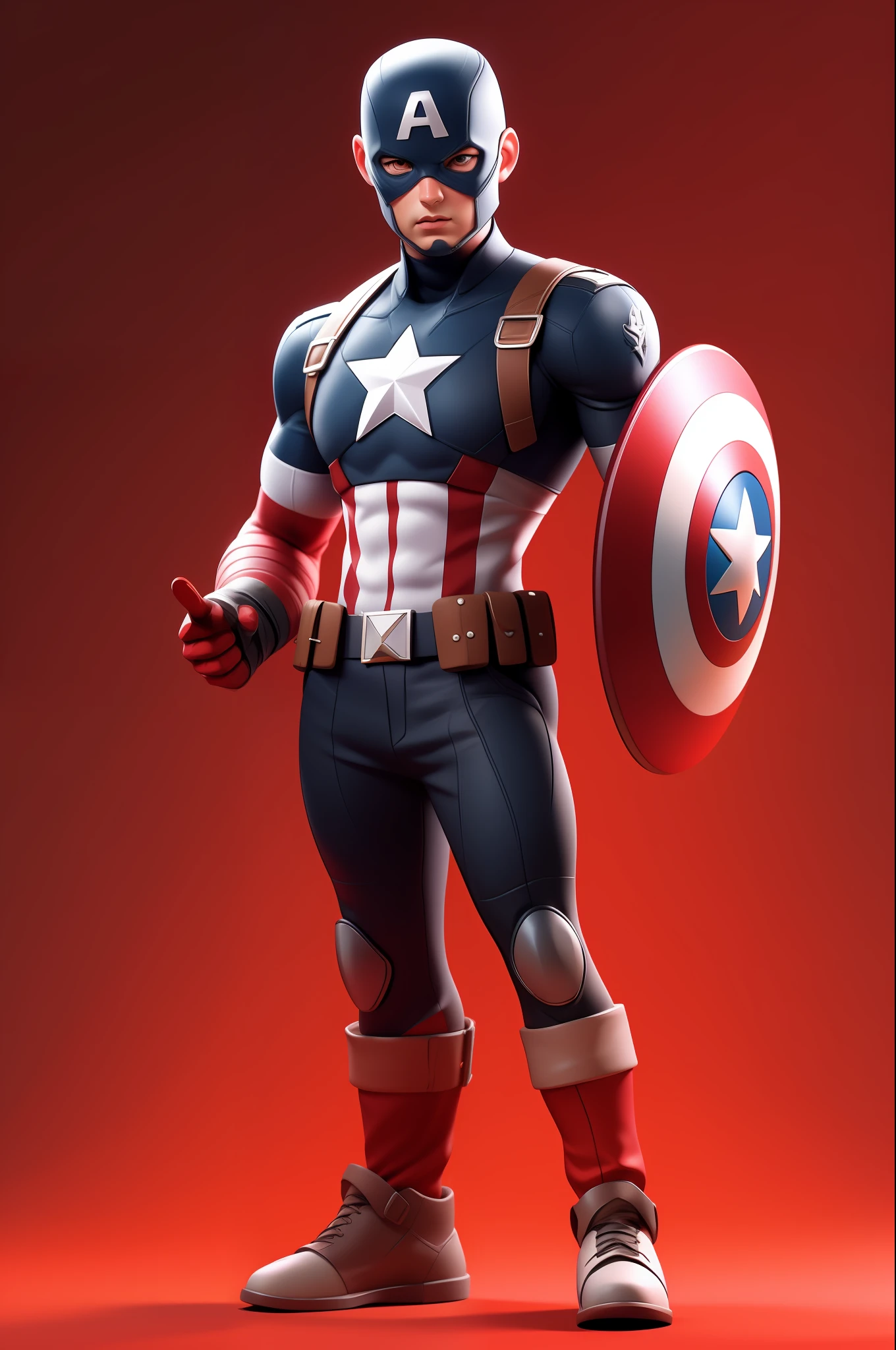 3dcharacter,captain america,(full body:1.2),simple background, masterpiece,best quality,(red gradient background:1.1)
