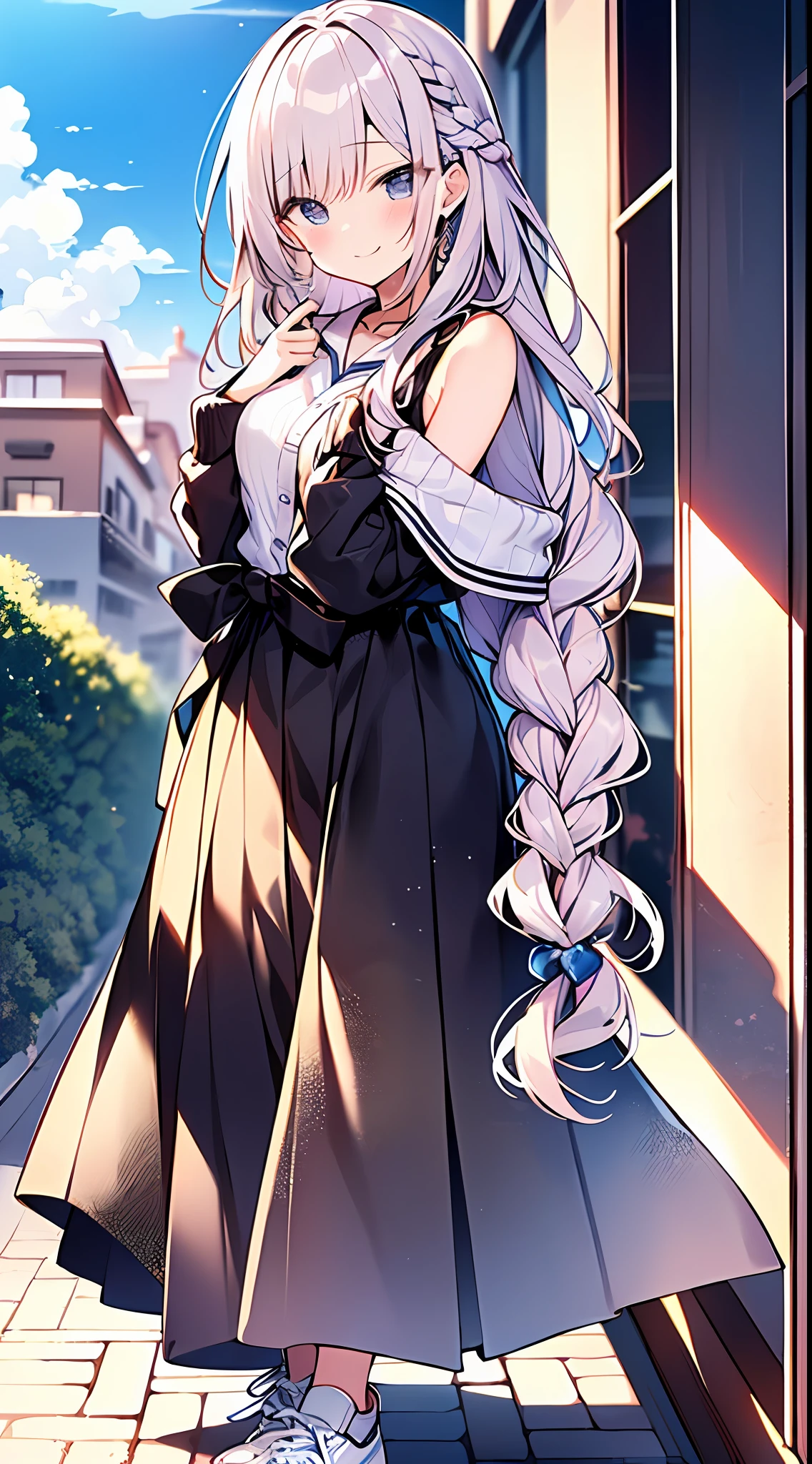 (Incredibly ridiculous absolute resolution:1.5)、masuterpiece、Super high resolution、8k、(Cardigan in pastel colors、Sneakers、Long Skirt) BREAK Shoujo Manga Style、()、Soft line art、Digital Enhancement、A touch of shoujo manga、Shoujo Mangacore、(((Hair length to the shoulders)))、(((short braiding)))、(Happy and shy expression)、beautiful and mysterious:1.5、The Highest Quality:1.3