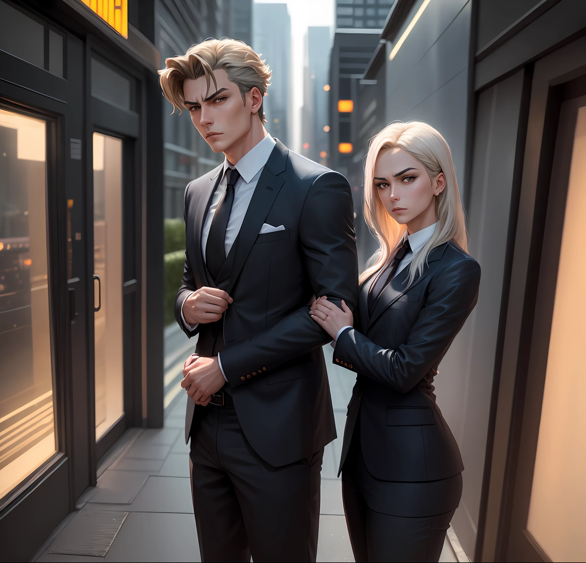 Yoshikage Kira is a main villain of part 4 of "JoJo's Bizarre Adventure" and has a distinctive appearance. He is a man of average height and generally ordinary appearance, with an apparent age of between 30 and 40 years. Her hair is short and light in color, brushed back, with straight bangs that cover her forehead. Kira wears a smart, well-fitting suit, usually in a dark color such as black or navy blue. The suit has a classic, sophisticated look with a matching tie and pocket square. He wears formal leather shoes and gloves, always keeping his hands covered. Kira's facial expression should convey a mixture of seriousness and a certain darkness. His eyes are sharp and piercing, with slightly arched eyebrows. He has a well-defined chin and closed lips, suggesting a reserved nature. Kira is usually portrayed with a calm expression, but her eyes can show a certain coldness and calculation. For the pose, Kira can be in a confident, haughty position with her arms crossed or holding one hand close to her chin, as if she's thinking deeply. Your posture should convey a sense of authority and self-confidence. Kira is known for his meticulous nature, so the pose should reflect controlled and calculated behavior. One key feature to emphasize is Kira's hands. They can be rendered elegantly and in detail to show the character's obsession with that aspect. Be sure to highlight your fingers and fingernails in a natural position, as if you are resting or holding something delicate. The background can be a choice between two different environments to convey the duality of the character. One option is an urban nocturnal environment, with tall buildings and neon lighting, suggesting a sense of mystery and danger. The other option is a quieter environment, such as a garden or a peaceful setting, to contrast Kira's dark personality.