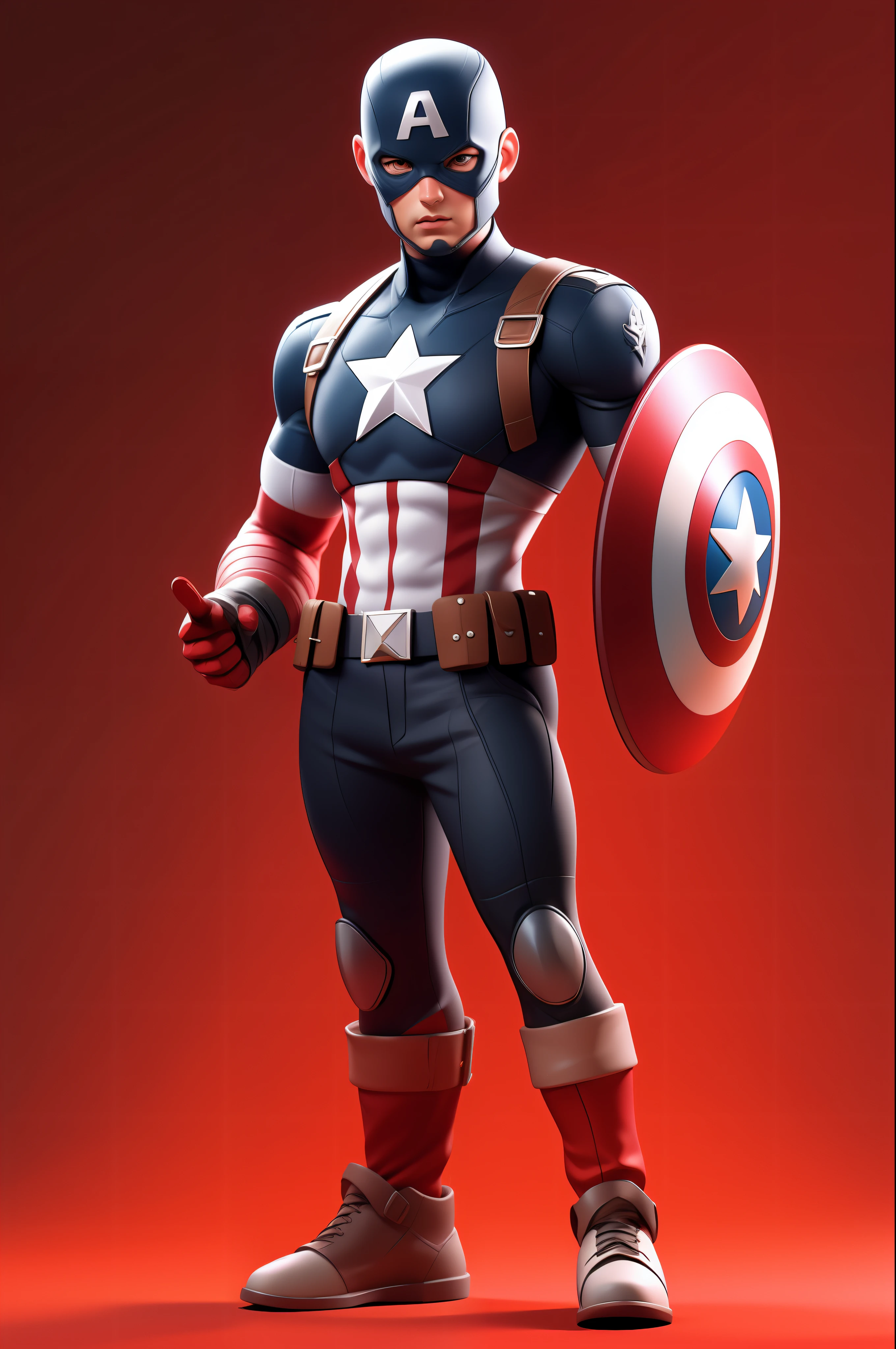 3dcharacter,captain america,(full body:1.2),simple background, masterpiece,best quality,(red gradient background:1.1)