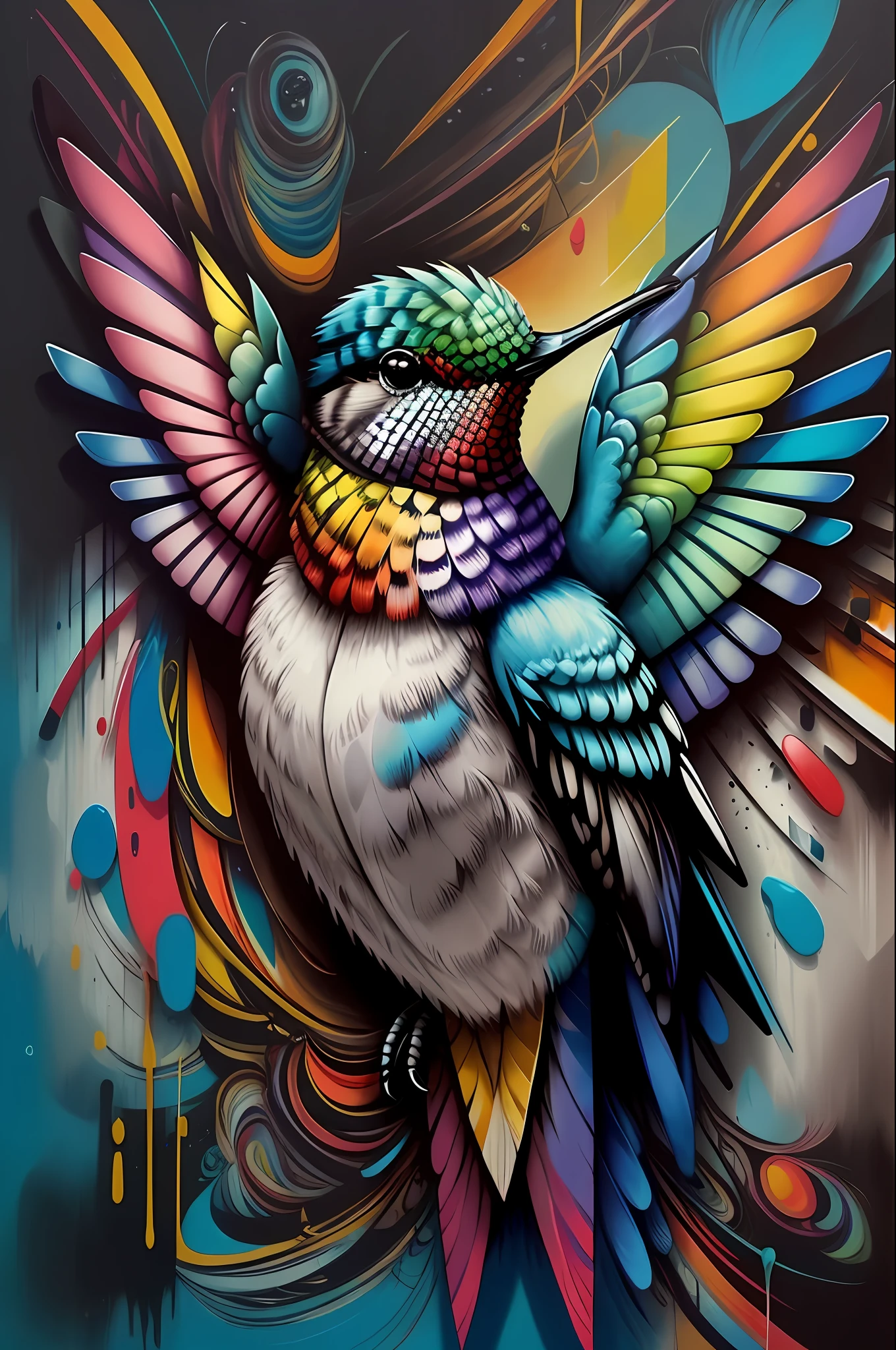 (Hummingbird bird), Eduardo Kobra padding ,wall PORTRAIT geometric multidimensional, art, chibi,
yang016k, beautiful, colorful,
masterpieces, top quality, best quality, official art, beautiful and aesthetic,