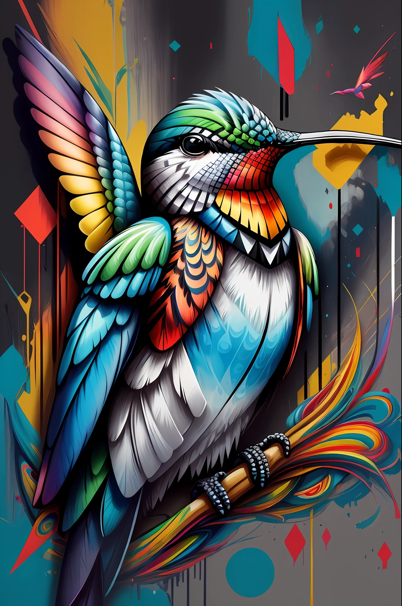 (Hummingbird bird), Eduardo Kobra padding ,wall PORTRAIT geometric multidimensional, art, chibi,
yang016k, beautiful, colorful,
masterpieces, top quality, best quality, official art, beautiful and aesthetic,