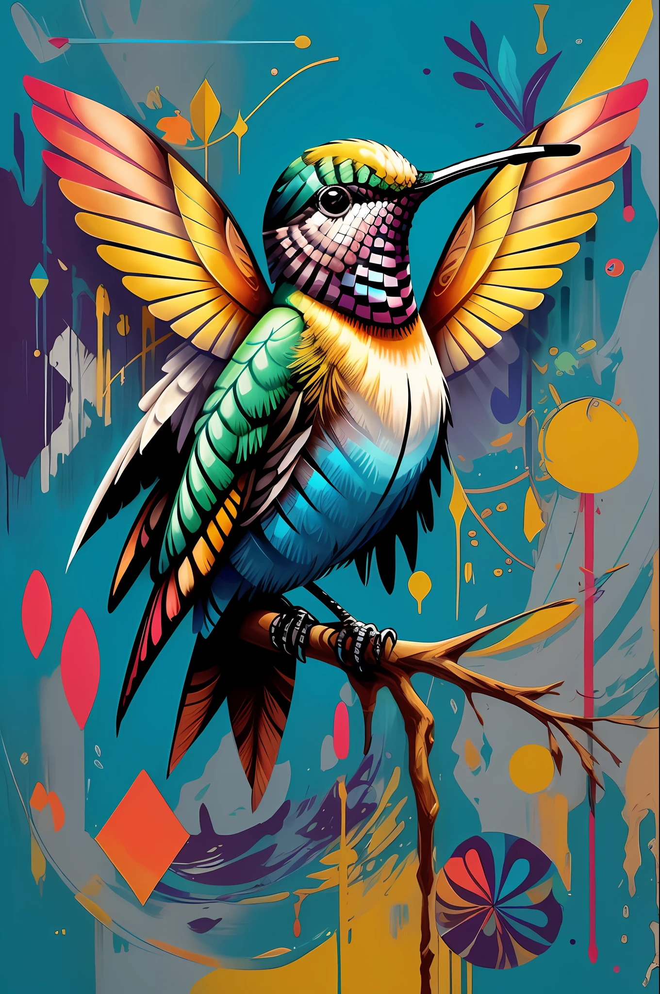 (Hummingbird bird), Eduardo Kobra padding ,wall PORTRAIT geometric multidimensional, art, chibi,
yang016k, beautiful, colorful,
masterpieces, top quality, best quality, official art, beautiful and aesthetic,