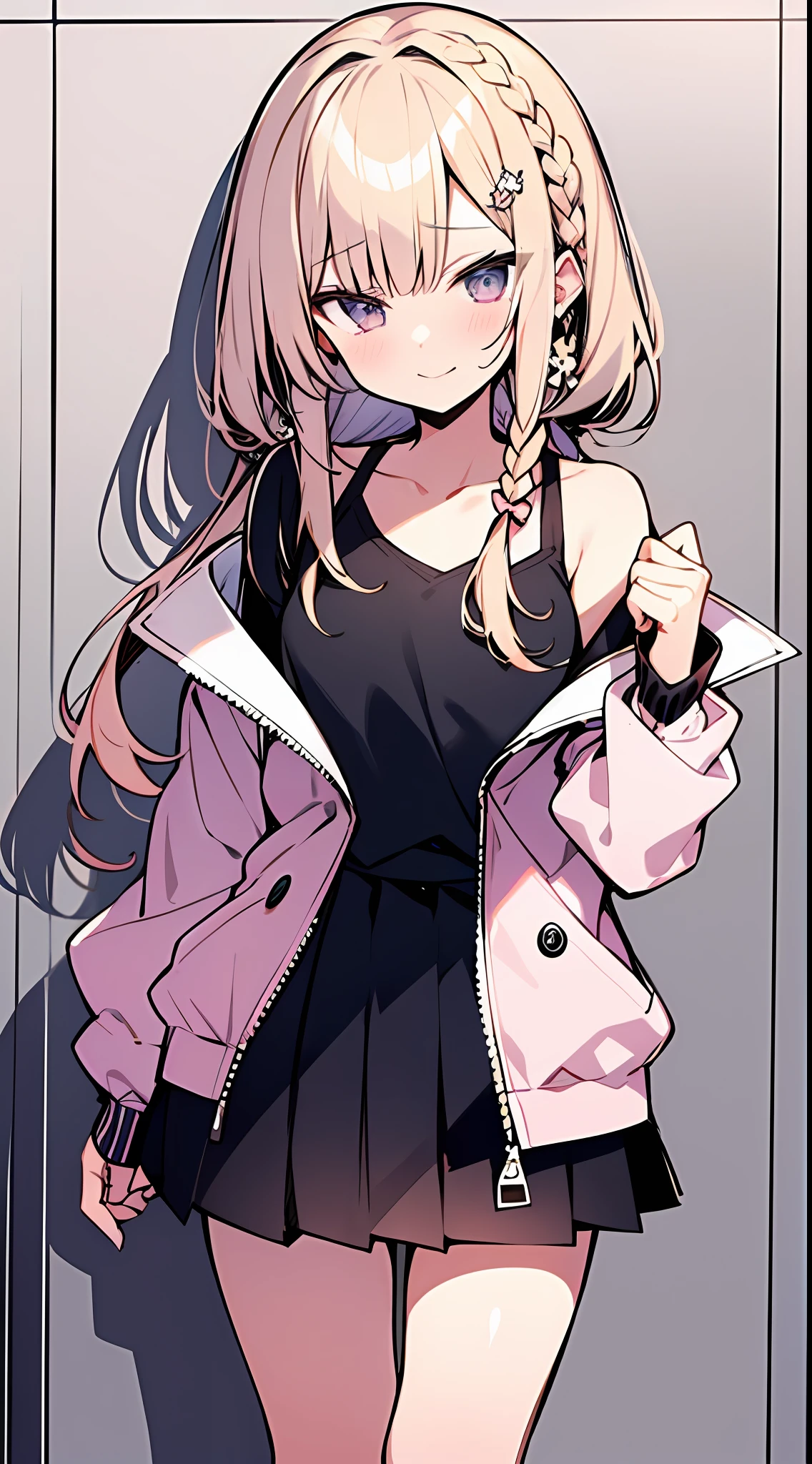 (ridiculous absolute resolution: 1.5), master piece, ultra high definition, 8k, (pastel colored jackets, sneakers, skirts) BREAK shoujo manga style, (LOLI), soft line art, digital enhancement, shoujo manga touch, shojo manga core, ((hair length to shoulders))), (short braid)), (happy and shy look), Beautiful and mysterious: 1.5, Best quality: 1.3