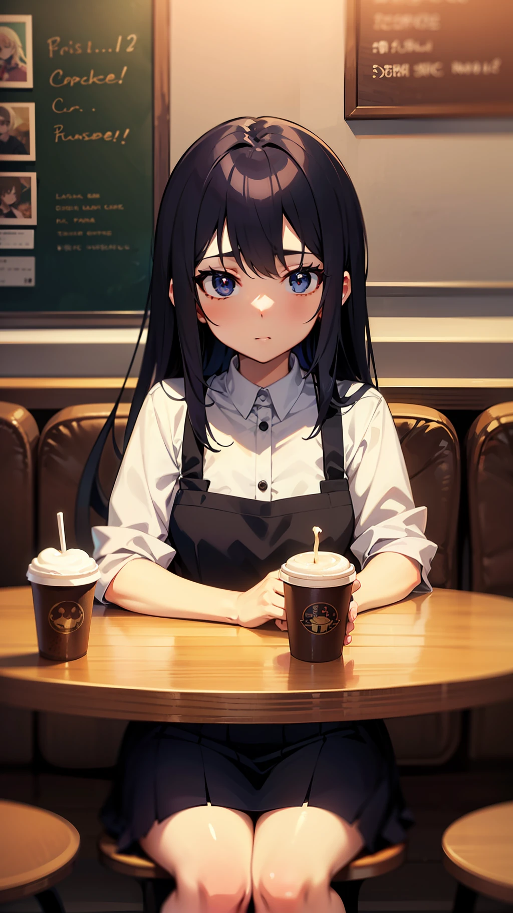 anime girl sitting at a table with a cup of coffee, mysterious coffee shop girl, sitting in a cafe, sitting in a cafe alone, anime visual of a cute girl, sitting alone in a cafe, kawacy, anime style 4 k, anime moe artstyle, anime girl with long hair, in a coffee shop, beautiful anime girl, 4k anime wallpaper