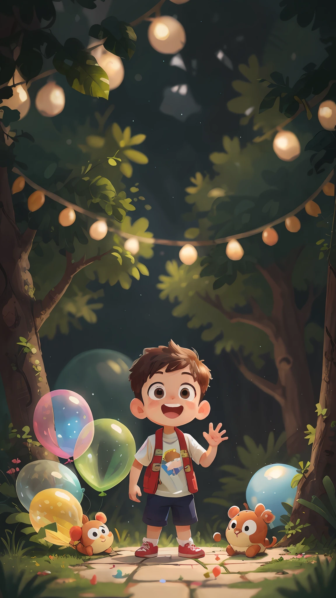 A boy, zoo, many balloons, happy, happy, perfect quality, clear focus (clutter - home: 0.8), (masterpiece: 1.2) (realistic: 1.2) (bokeh) (best quality) (detailed skin: 1.3) (intricate details) (8K) (detail eyes) (sharp focus), (happy)