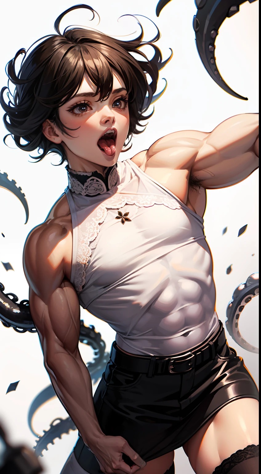 [(white background:1.5),::5] (isometric:1.0), double exposure, bubble,
//
upper body,tongue out, teeth,tentacles, open mouth,poloo,
//
an extremely delicate and handsome grandpa,(muscle:1.5),Lace skirt,black thighhighs,solo,