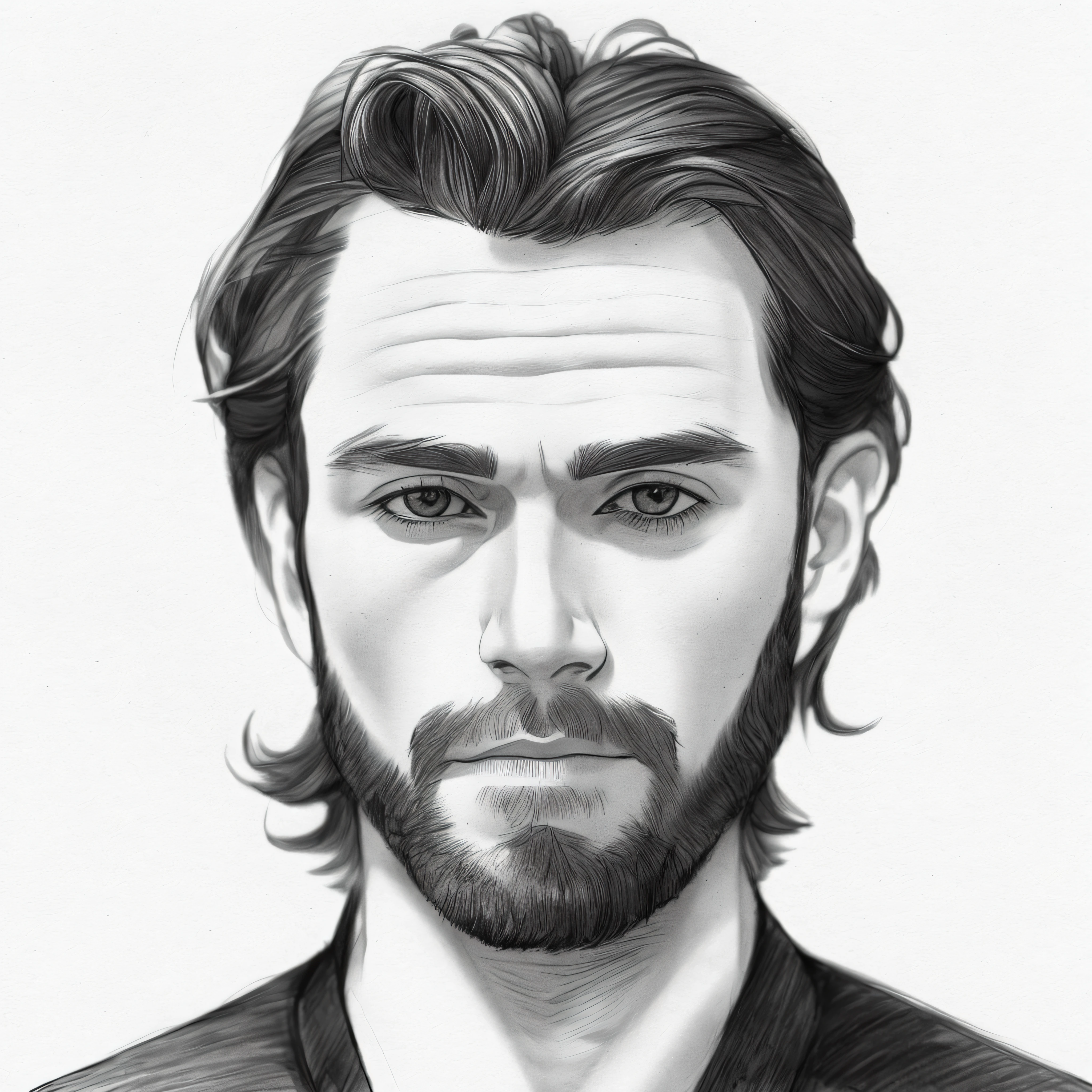 young man with beard, sketch artstyle, graycale, monochrome, ((solo))