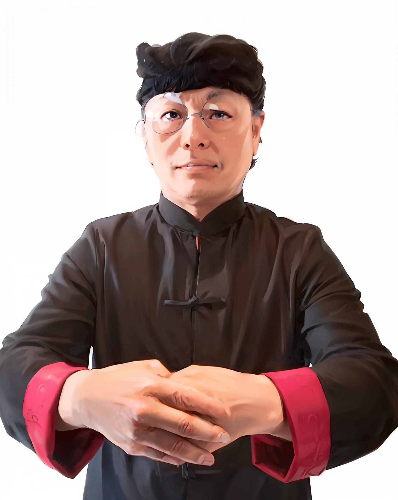 (Masterpiece), (Best Quality: 1.0), (Ultra High Resolution: 1.0), Detailed Illustration, 8K, 1Boy, Anime Boy, Chubby, Fat, Blue Suit Wearing, Smile, Detailed Face, Asian Face, Japanese, Oriental Face, Perfect Face, Anime Eyes, Detailed Eyes, Black Frame Glasses, Black Eyes, Glare, Detailed Hair, Short Black Hair, Hair Highlights, Very Detailed, Anime Style, Soft Light