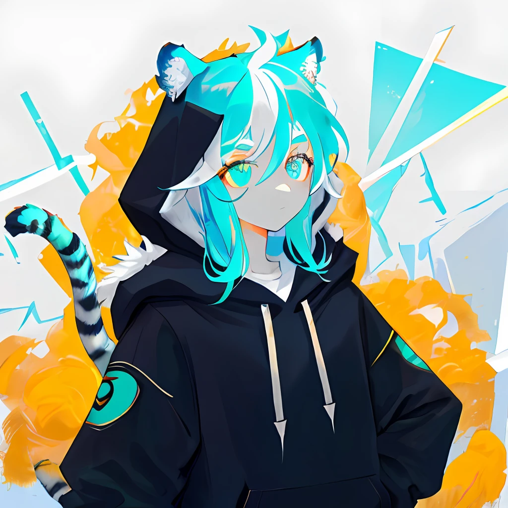 masterpiece, best quality, nj5fur,furry male, 1 boy, furry, male focus, solo, animal ears, formal, cat ears, tiger boy, serious,
Black fur, blue stripes, yellow fur, two-tone fur, green eyes, white shirt, black hoodie, thick eyebrows, tail, blue ears,
((whole body,))