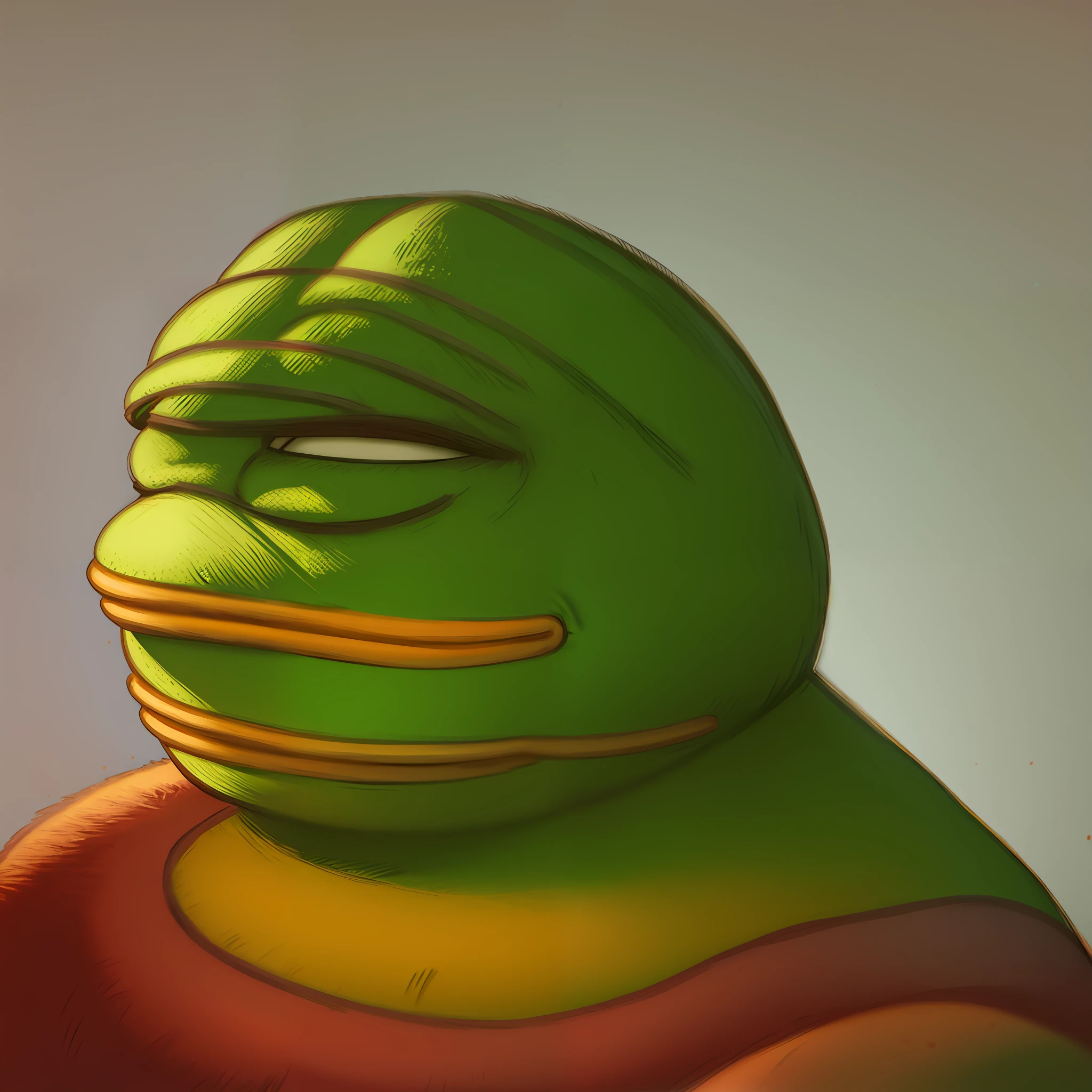 pepe_frog, highly detailed, centered, solid color background, digital painting, artstation, concept art, smooth, sharp focus, illustration, artgerm, donato giancola, Joseph Christian Leyendecker, Les Edwards, Ed Repka, WLOP, Artgerm , by studio ghibli , cartoon,