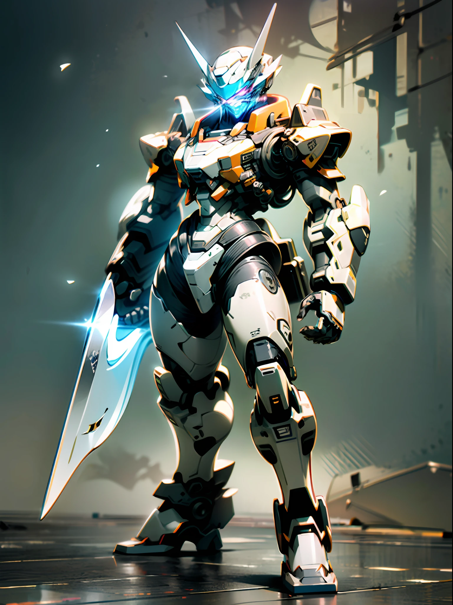 ((Best Quality)), ((Masterpiece)), (Very Detailed: 1.3),(Best Quality Detail: 1.2), Heavy Warrior with Giant Axe, Blue Mech, Scar Face, Deep Sadness Eyes, Realistic, 8K HD, Ultra Detailed, High Quality Texture, Complex Detail, Detailed Texture, Fine Detail, High Detail, Extremely Detailed High Quality Texture CG, High Quality Shadow, Depth of Field, Ray Tracing,, 3D, Shitu-mecha, Ancient Technology, HDR (High Dynamic Range), ray tracing, nvidia RTX, super resolution, unreal 5, subsurface scattering, PBR textures, post-processing, anisotropic filtering, depth of field, maximum sharpness and sharpness, multi-layer textures, albedo and highlight maps, surface shading, accurate simulation of light-material interactions, perfect proportions, octane rendering, duotone lighting, low ISO, white balance, rule of thirds, wide aperture, 8K RAW, high efficiency subpixels, subpixel convolution, luminous particles, light scattering, tyndall effect
