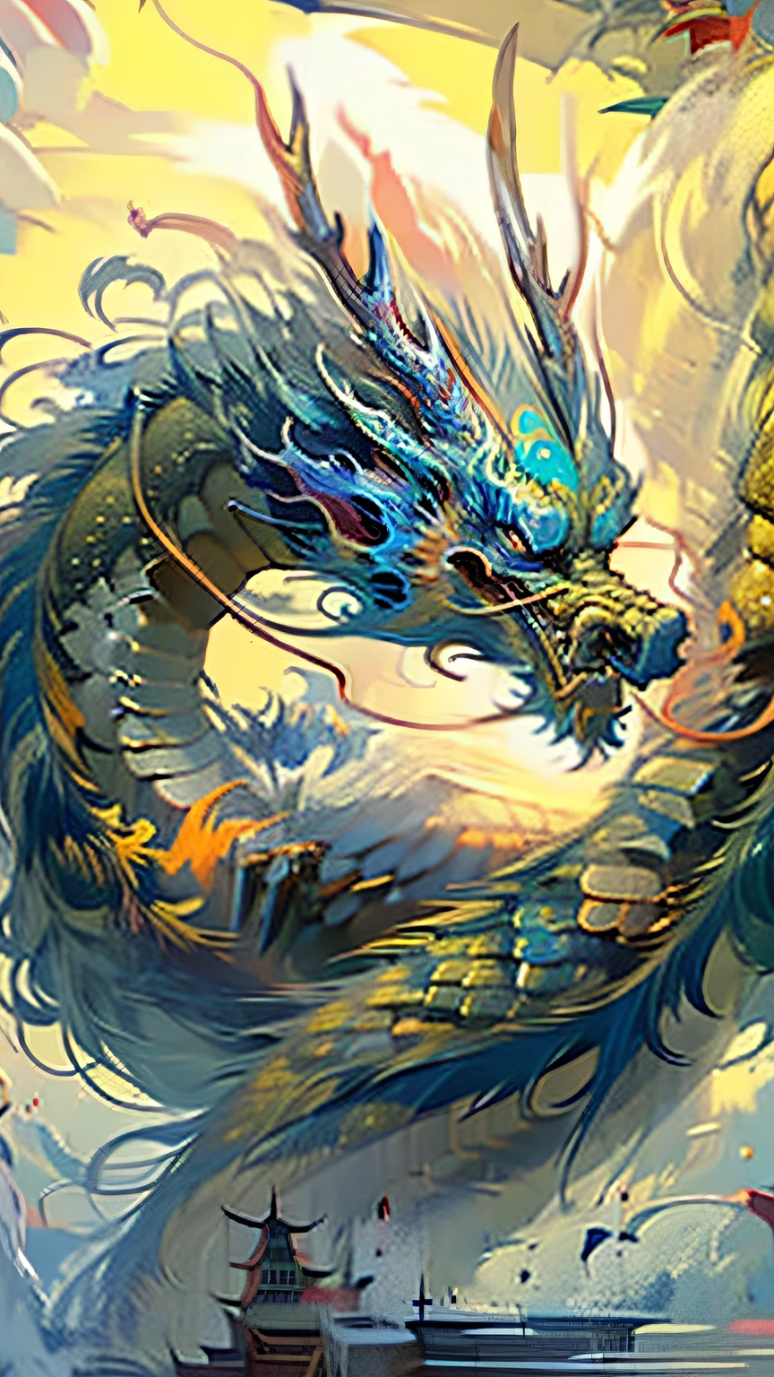 Official Art, Unified 8K Wallpapers, Ultra Detailed, Beautiful and Aesthetic, Masterpiece, Best Quality, (Zentangle, Tangle, Entangle), (fractal art: 1.4), 1girl, black hair, Chinese, bare shoulders, short skirt, calf, navel, very detailed, dynamic angle, cowboyshot, (most beautiful form chaos), flowing, (bright colors), oc, (half: 1.2), china, (thangka flying sky: 1.5), (ribbon: 1.3), (dream: 1.5), (hanfu: 1.5), Chinese dragon, Chinese phoenix, (smile: 0.5), (Chinese deity),