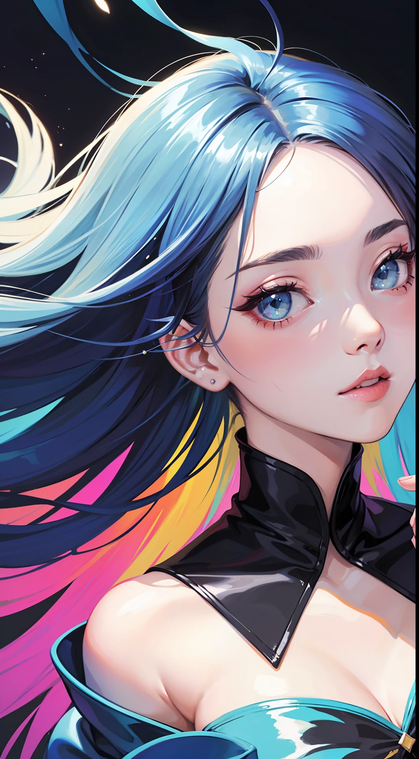 (Colorful Hair: 1.8), (Rainbow Color Explosion: 2.8), Color Art, (solo: 1.9) (All Colors of Rainbow: 2.8), (Rainbow Ink: 2.6), (Rainbow Ink Splash: 2.6), (Upper Body: 2), White Off Shoulder Shirt, Sexy, (close-up: 1.8), Looking at the audience, with watery eyes, (Rainbow Hair: 1.6), Color Splash, Solo, (Color Splash: 1.8) (Color explosion: 2.1), messy lines, beauty and aesthetics, (Datura: 1.6), ((sparkling)), (colorful), (color), the most beautiful chaotic form, elegance, fauvism design, vivid colors, romanticism, atmosphere, ecstasy of notes, (fractal art: 1.8), (colorful), color, (splash) (splash), vertical painting, upper body, paint splash, Acrylic paint, gradient, paint, highest image quality, highest quality, masterpiece, solo, depth of field, facial painting, colorful clothes, (elegant: 1.2), gorgeous, long hair, wind, (elegant: 1.3), (fauvism: 1.4), ((masterpiece)), (best quality), (super detail), (illustration), (dynamic angle), (floating), (painting), (colored hair), (striped hair), Beautiful and delicate eyes, (gradient eyes), (colored eyes), (colored background),
多彩style-paintmagic 美女现实ulzzang-6500-v1.1 魔幻style-sylvamagic