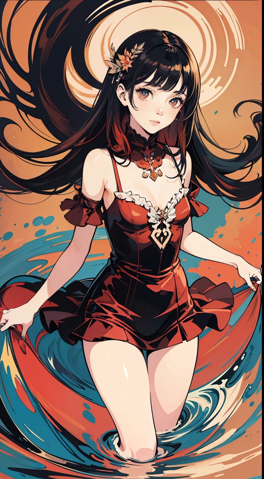(flat color:1.1),(colorful:1),(masterpiece:1.2), best quality, masterpiece, highres, original, extremely detailed wallpaper, looking at viewer,1girl,solo,floating colorful water,