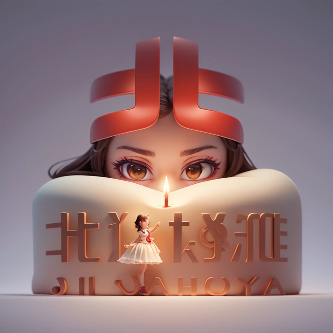 A holding a beautiful cake with a candle in "14" font and the image of "North Daboya" in both hands, the font of the cake is red, and the picture is in illustration style