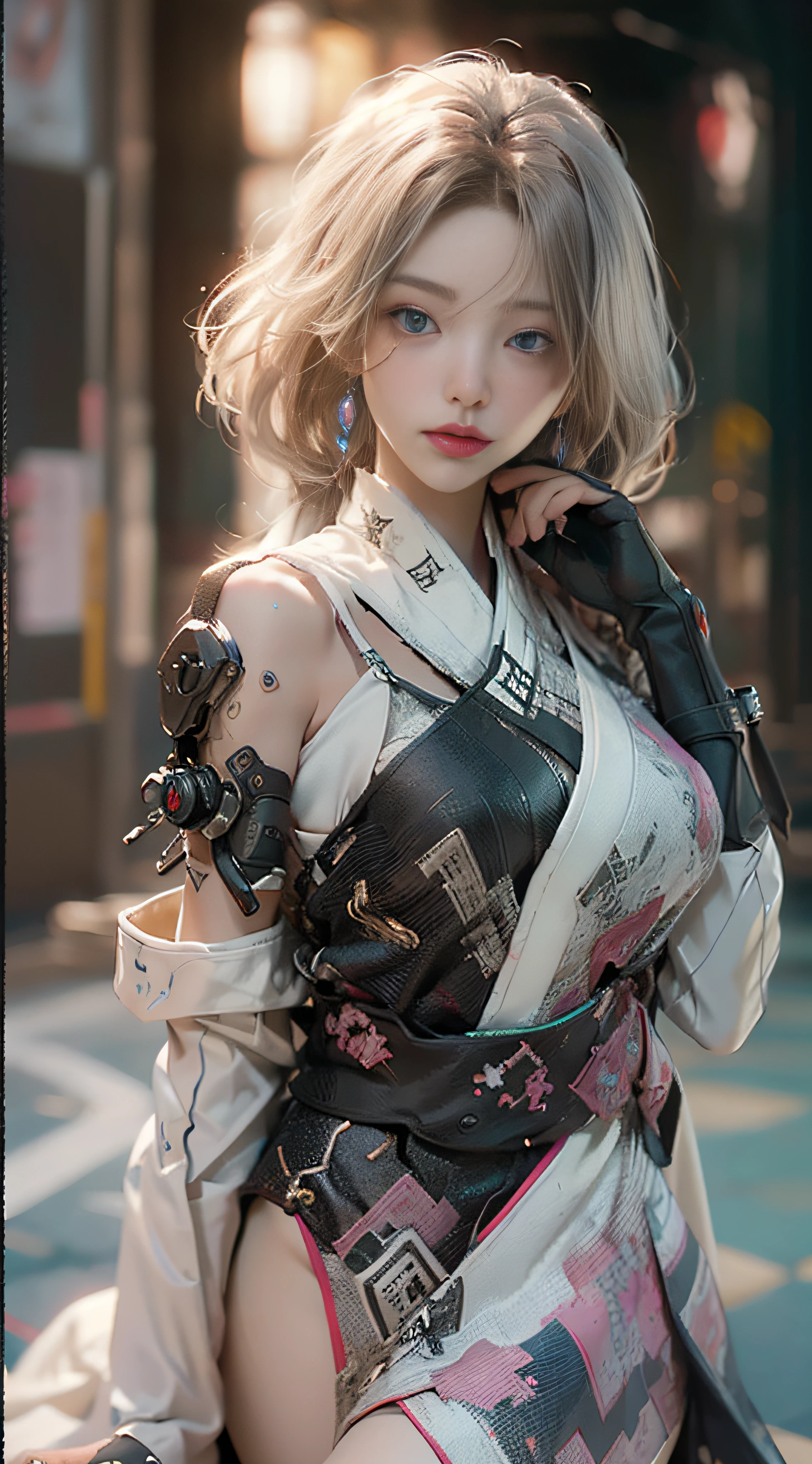 ((best best quality)), ((MasterPiece)), (Detail:1.4), 3D, A beautiful cyberpunk female image,HDR(high dynamic range),RayTrace,nvidia rtx,The ultra-Resolution,Unreal 5,Subsurface scattering、pbr texturing、postprocessing、Anisotropic Filtering、depth offield、Maximum Clarity and Clarity、Many-Layer Textures、Albedo and Specular map、Surface coloring、Mitsu-Accurate simulation of material interactions、Perfect Scale、octanerendering、Two-colored light、large aperture、low ISO、white balance、Rule of Thirds、8K RAW、beautiful bright pupils,flowing robe,Fine pupils,Detailed face and eyes,Long Lashes,Blushlush,voluminous hair,Tender red lips