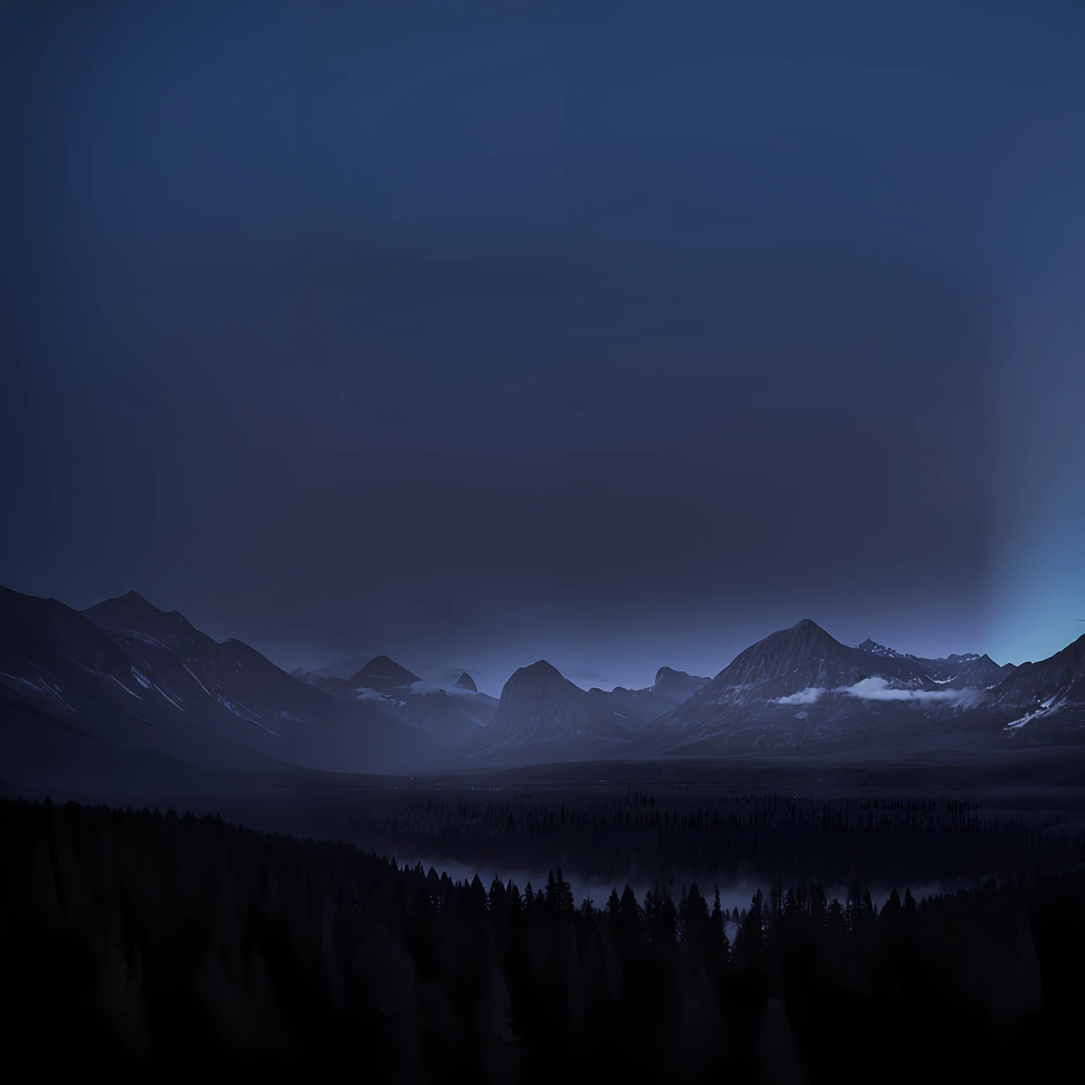 mountains and trees are in the distance with a lake in the foreground, blue hour, by Andrei Kolkoutine, blue hour photography, nighttime nature landscape, photography shot at blue hour, dark blue mist, blue hour lighting, moody night time scene, night, dramatic moody cold landscape, mountainscape, dark mountains, mountains in fog background, night landscape, distant mountains lights photo
